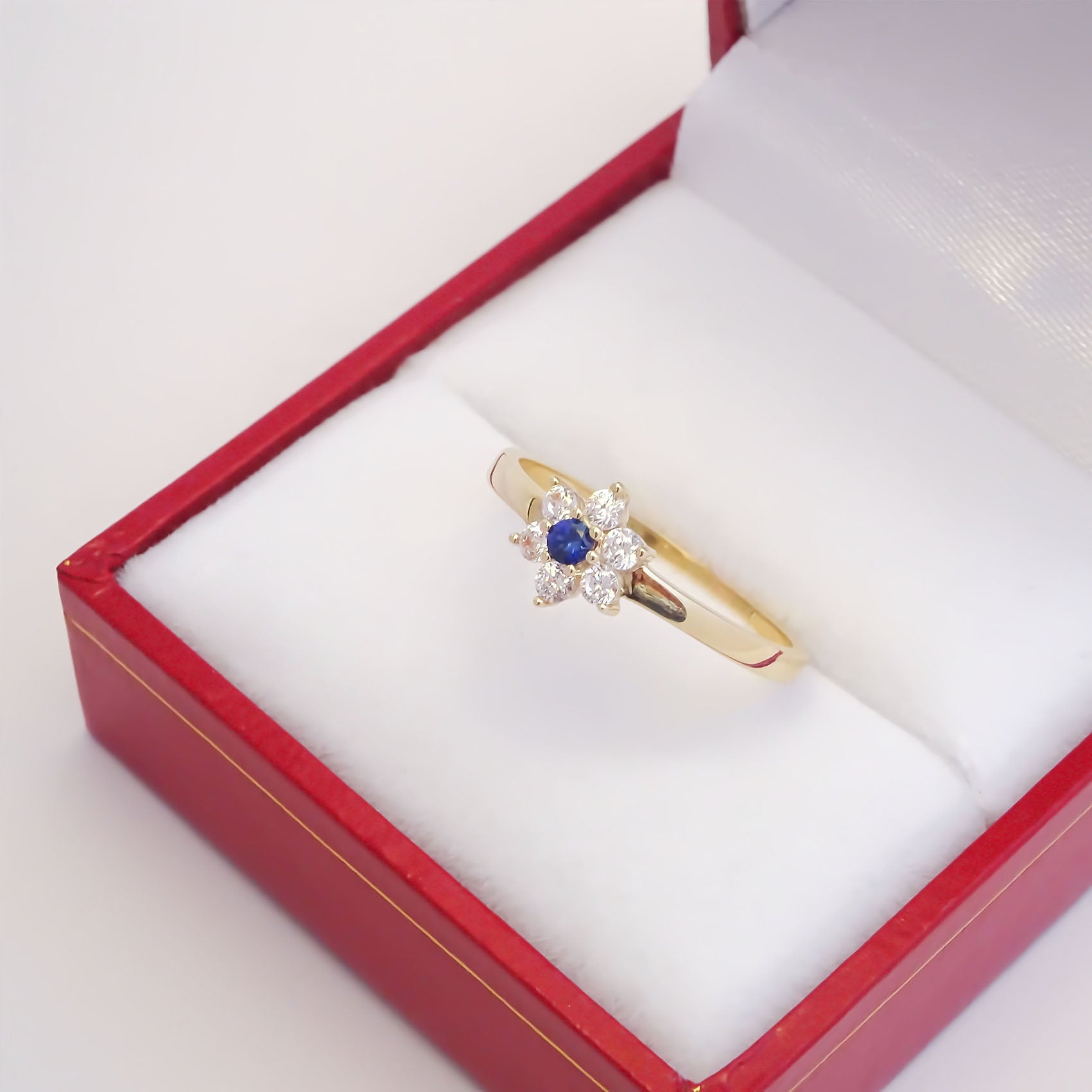 Amor Eterno - Anillo Flor / Oro 10k Solido / Azul Oscuro