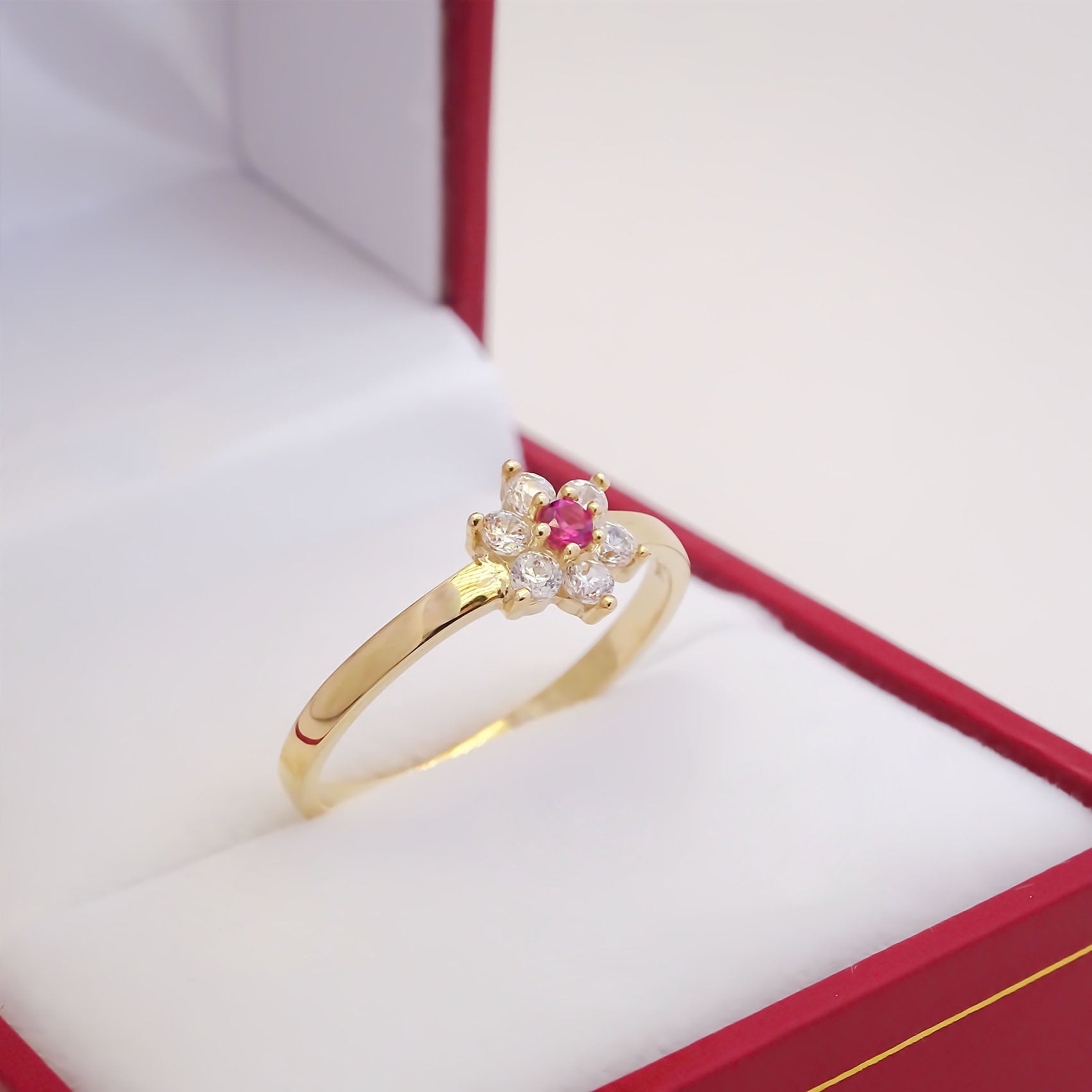 Amor Eterno - Anillo Flor / Oro 10k Solido / Rojo