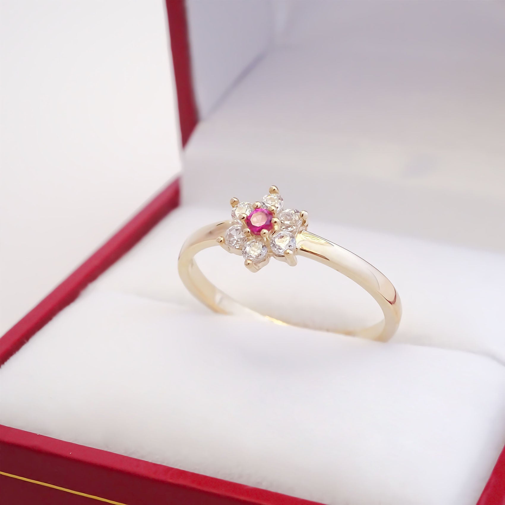 Amor Eterno - Anillo Flor / Oro 10k Solido / Rojo