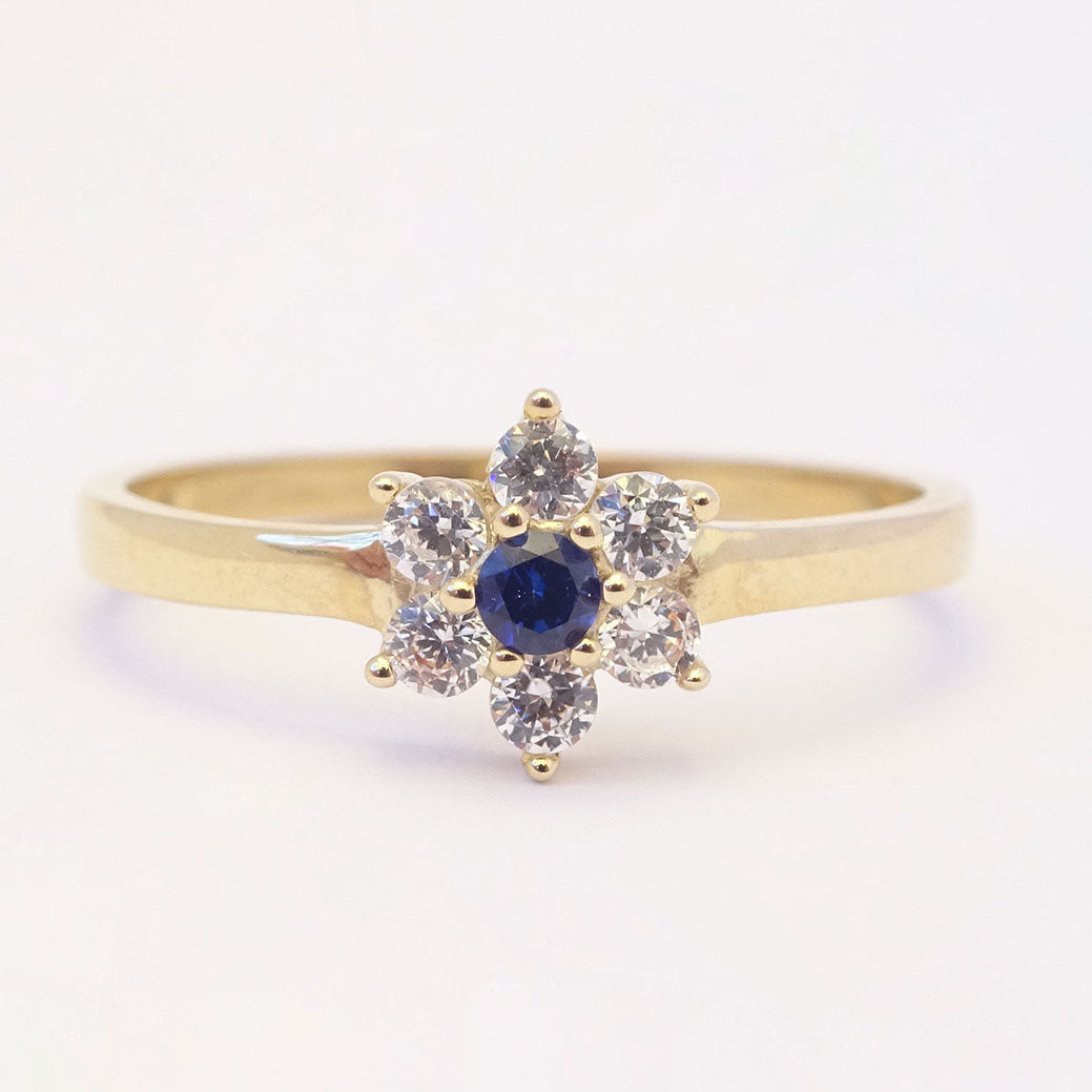 Amor Eterno - Anillo Flor / Oro 10k Solido / Azul Oscuro