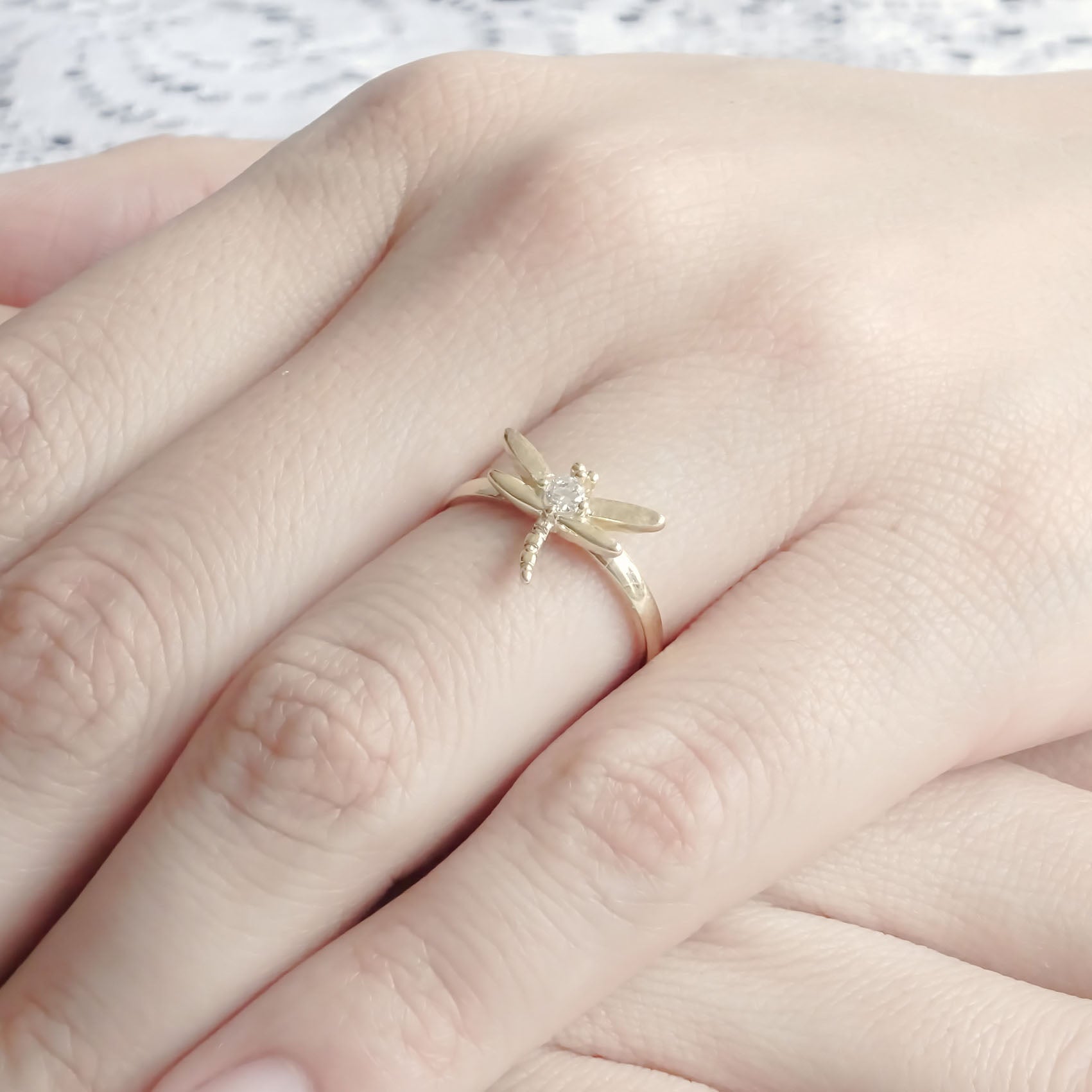 Amor Eterno - Anillo Libellule / Oro 14k Sólido / Blanco