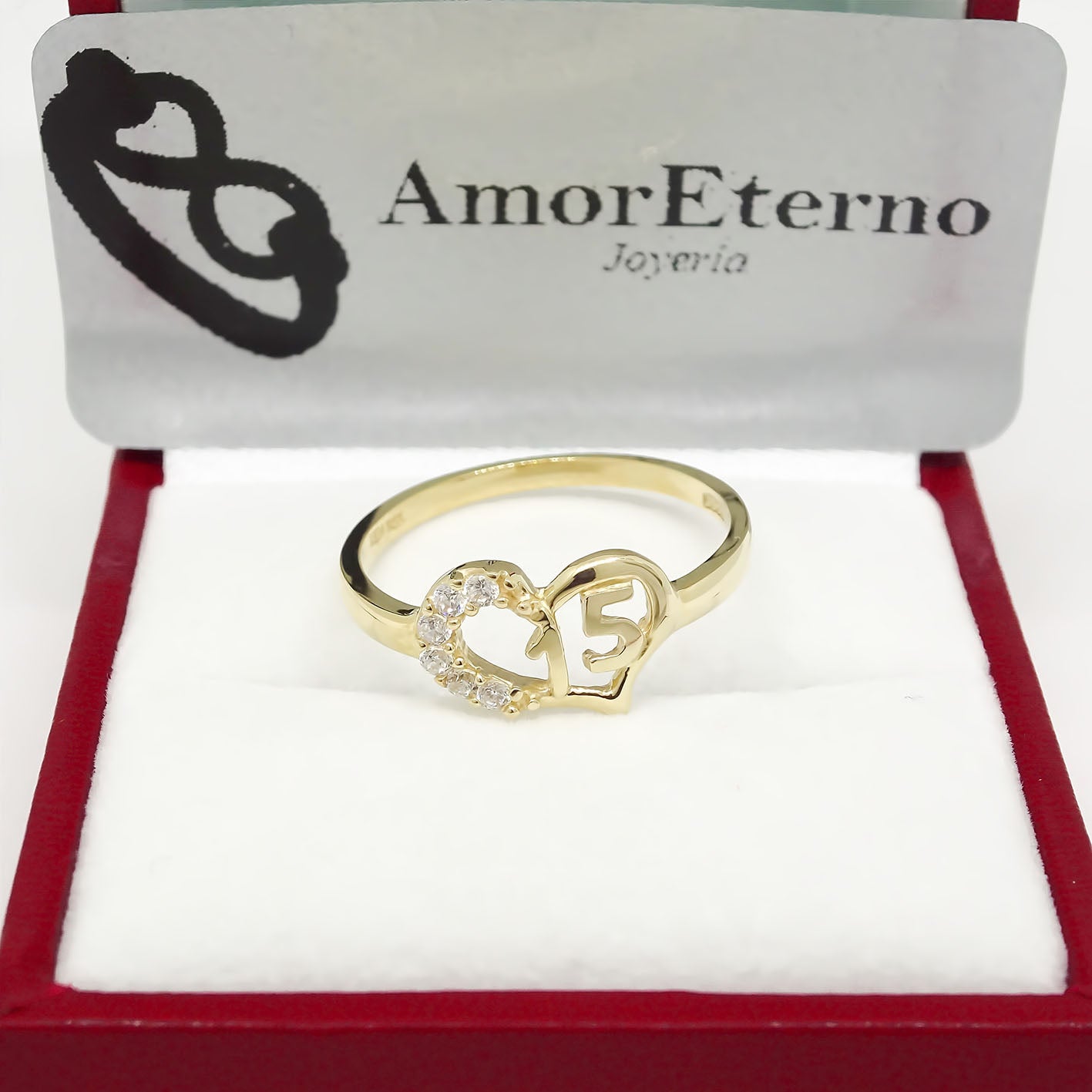 Amor Eterno - Anillo Xv Años Corazón En Oro 10k Sólido
