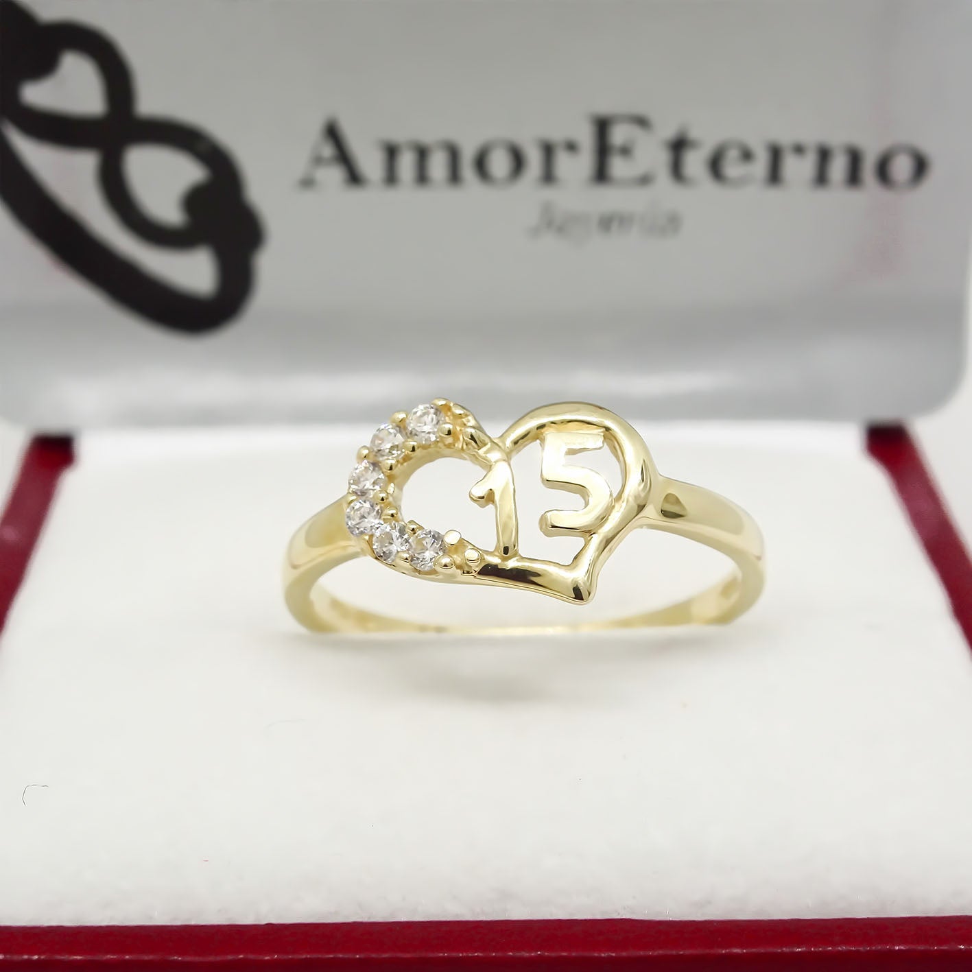 Amor Eterno - Anillo Xv Años Corazón En Oro 14k Sólido