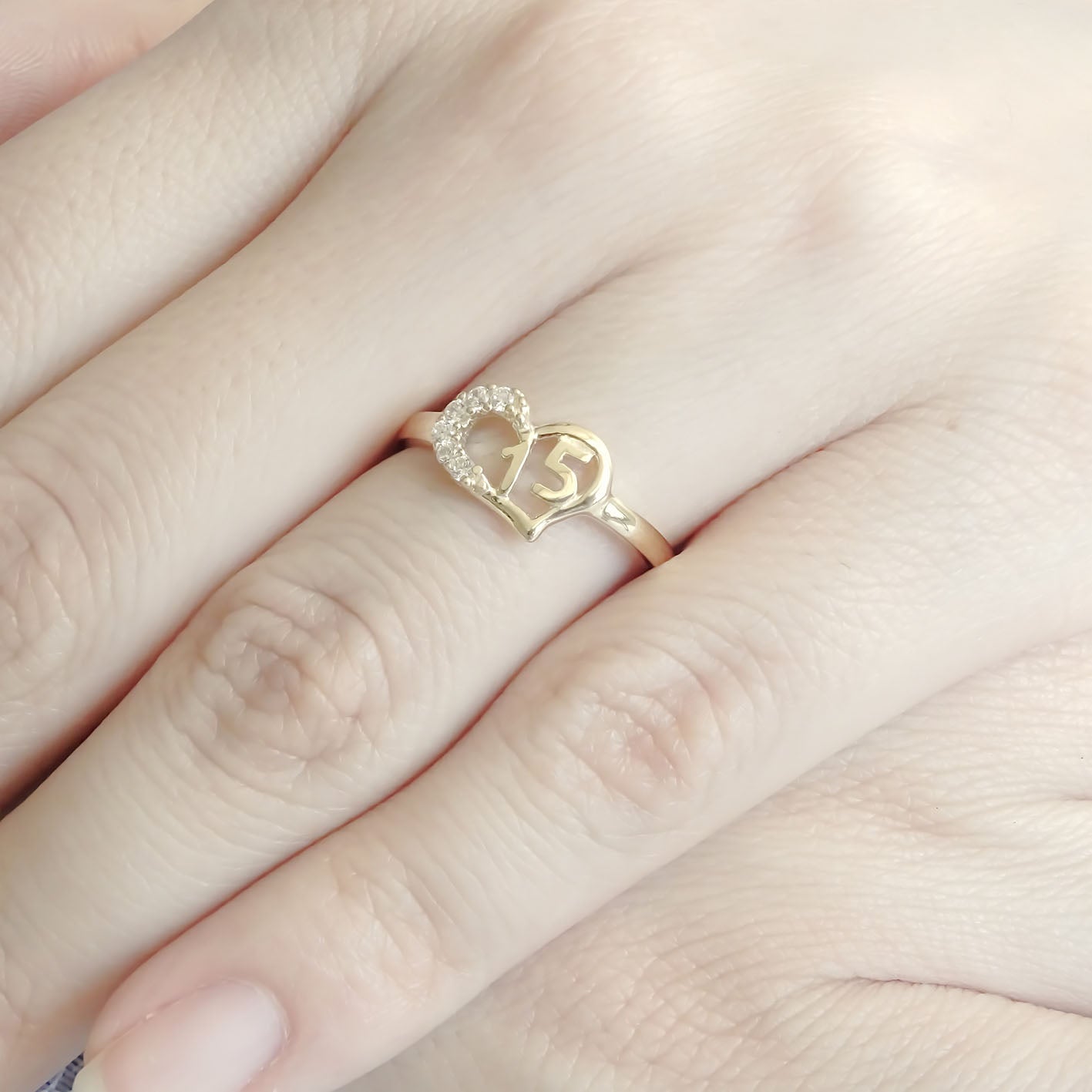 Amor Eterno - Anillo Xv Años Corazón En Oro 14k Sólido
