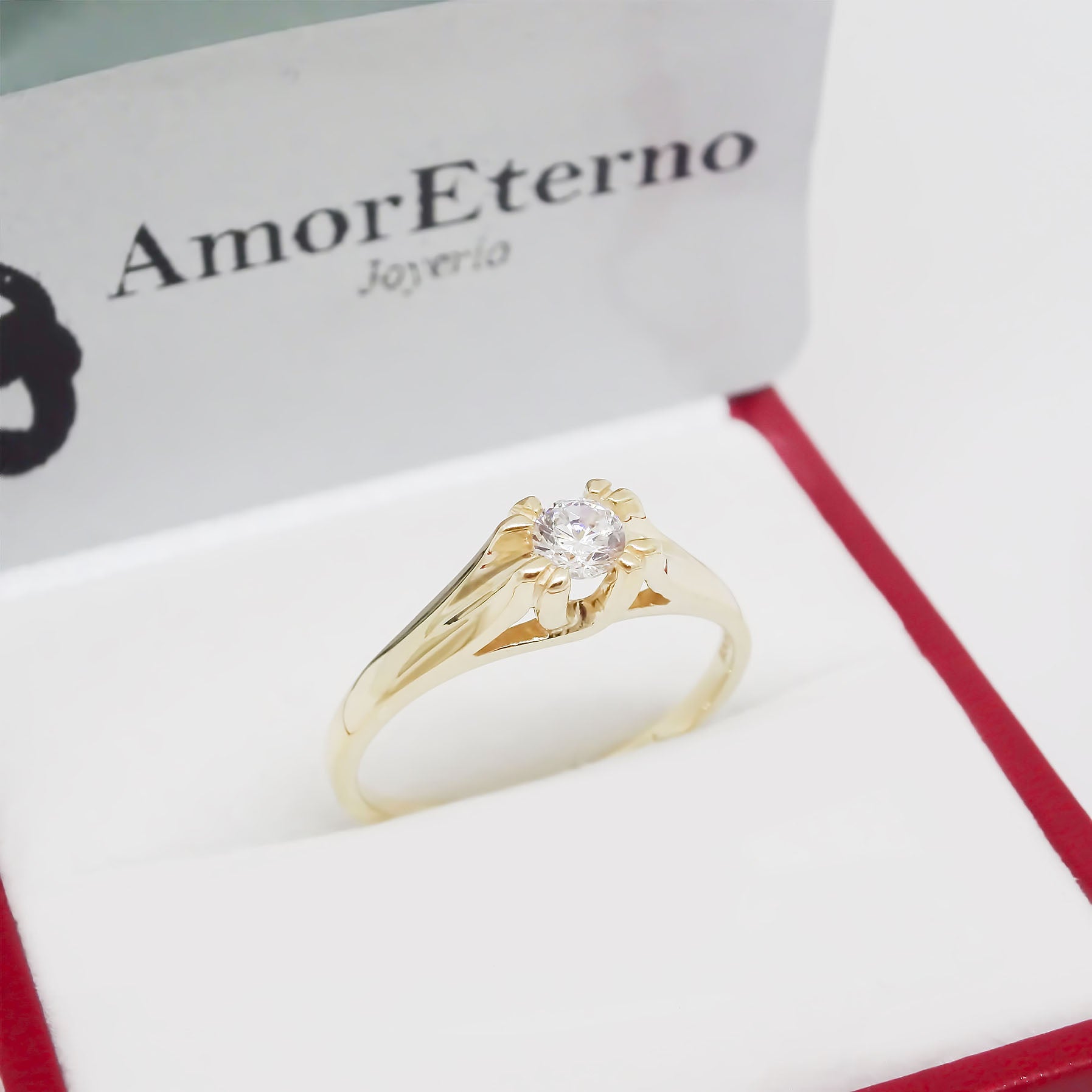 Amor Eterno - Anillo Compromiso / Inglés / Oro Sólido 10k
