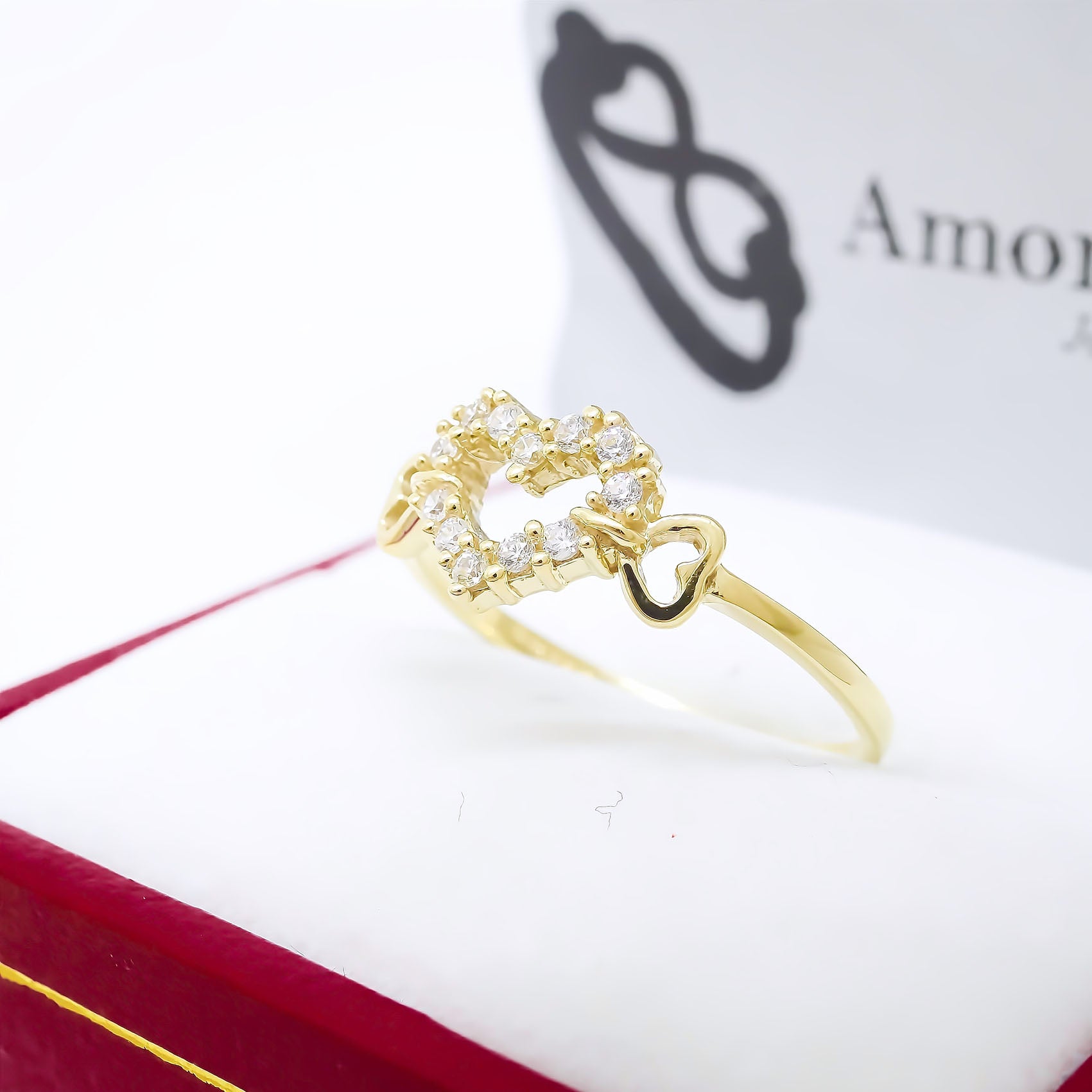 Anillo Corazón Flechado Fabricado En Oro 14k Solido