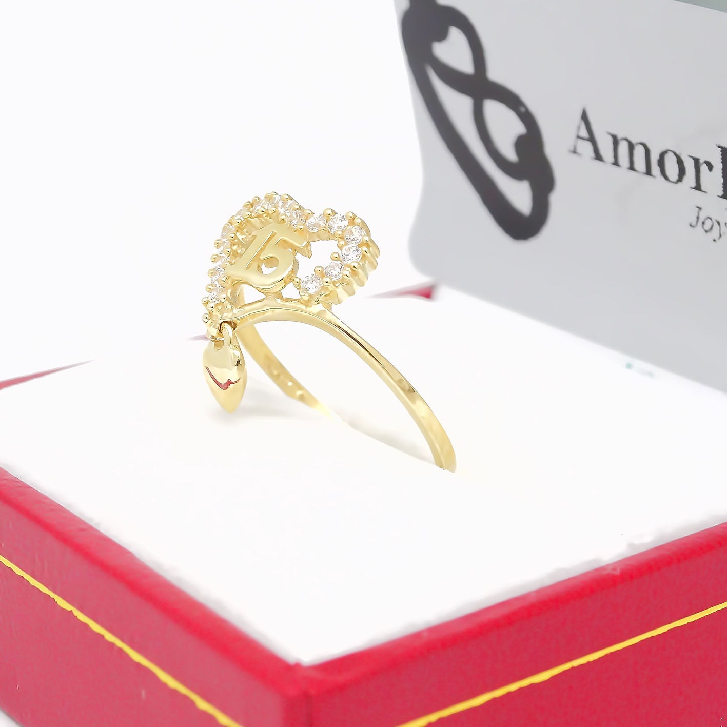 Amor Eterno - Xv Años Corazón Colgante En Oro 14k Sólido