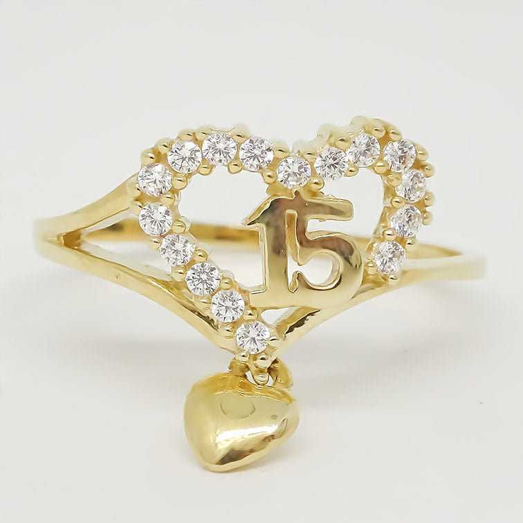 Amor Eterno - Xv Años Corazón Colgante En Oro 14k Sólido