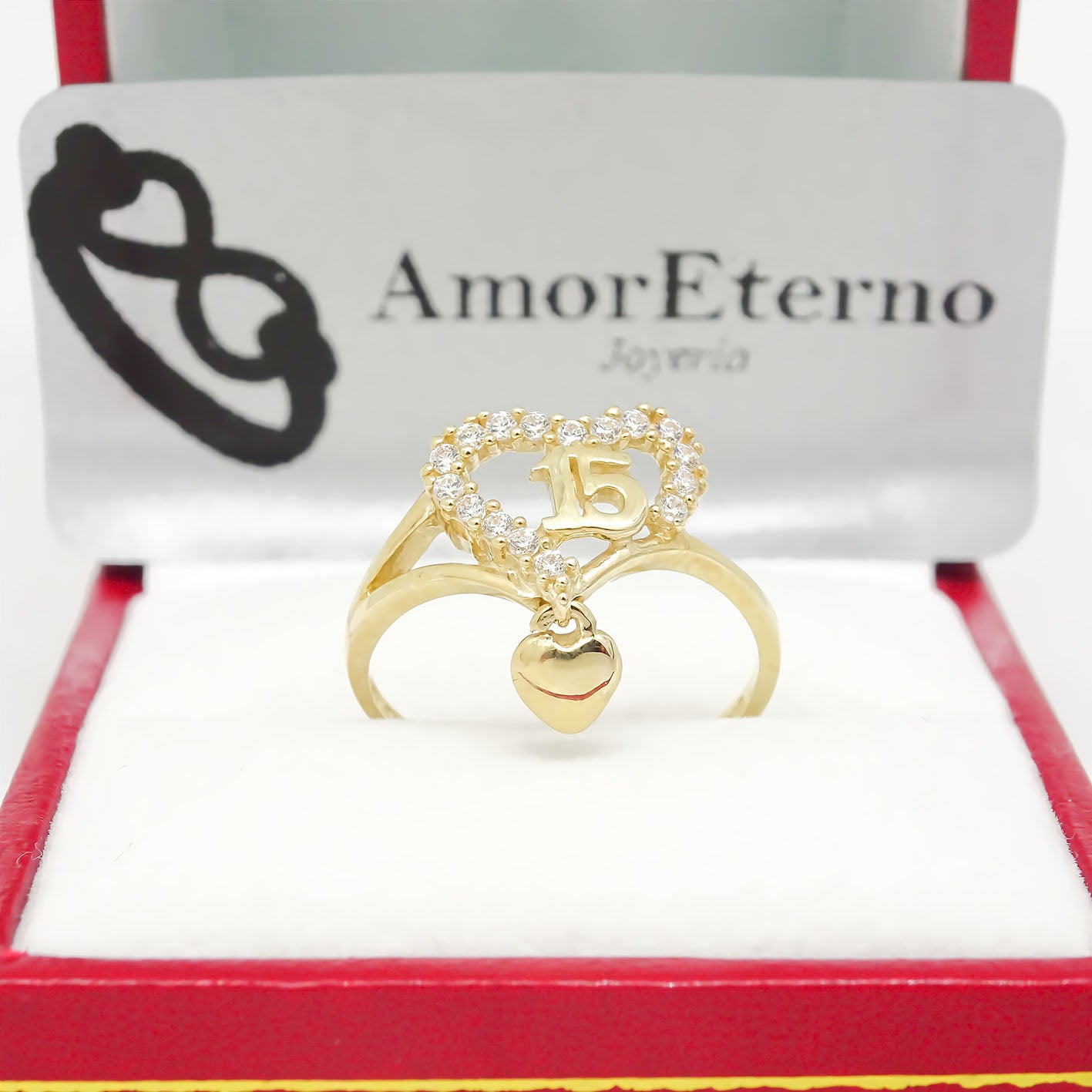 Amor Eterno - Xv Años Corazón Colgante En Oro 14k Sólido