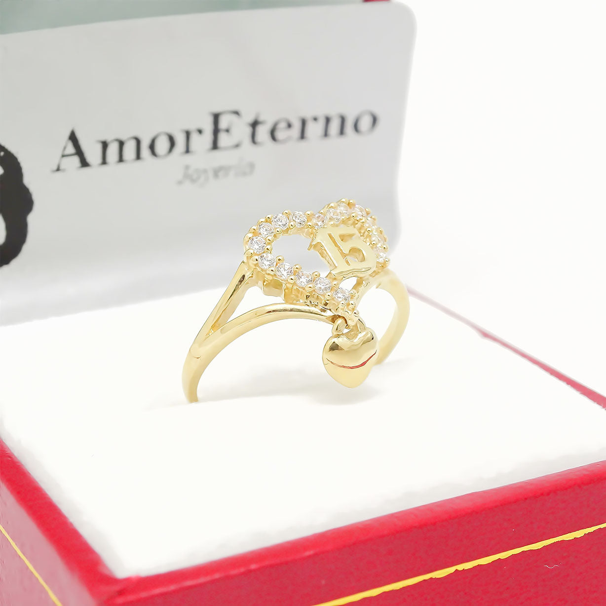 Amor Eterno - Xv Años Corazón Colgante En Oro 14k Sólido