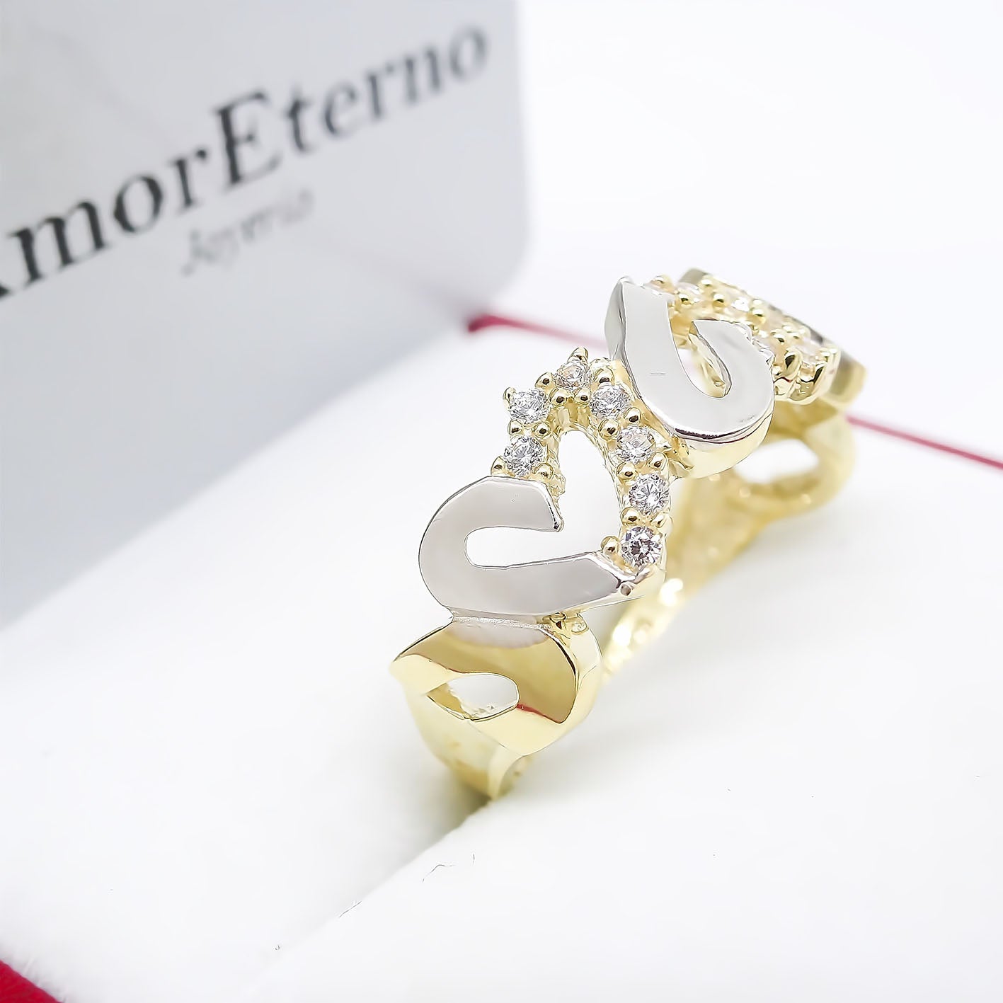 Anillo 3 Corazones 14k