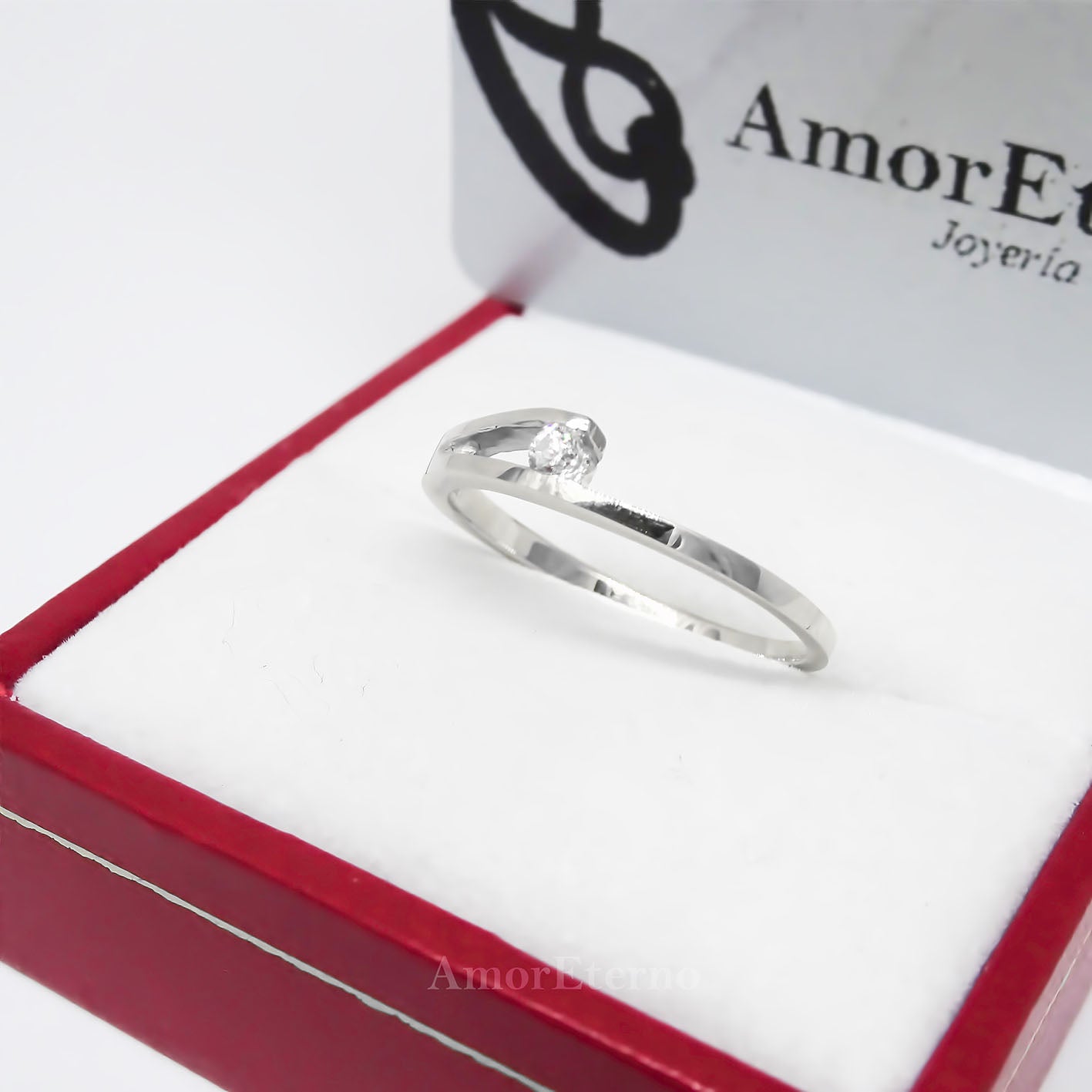 Amor Eterno - Solitario Hermoso / Zauber / Oro 10k Sólido / Blanco