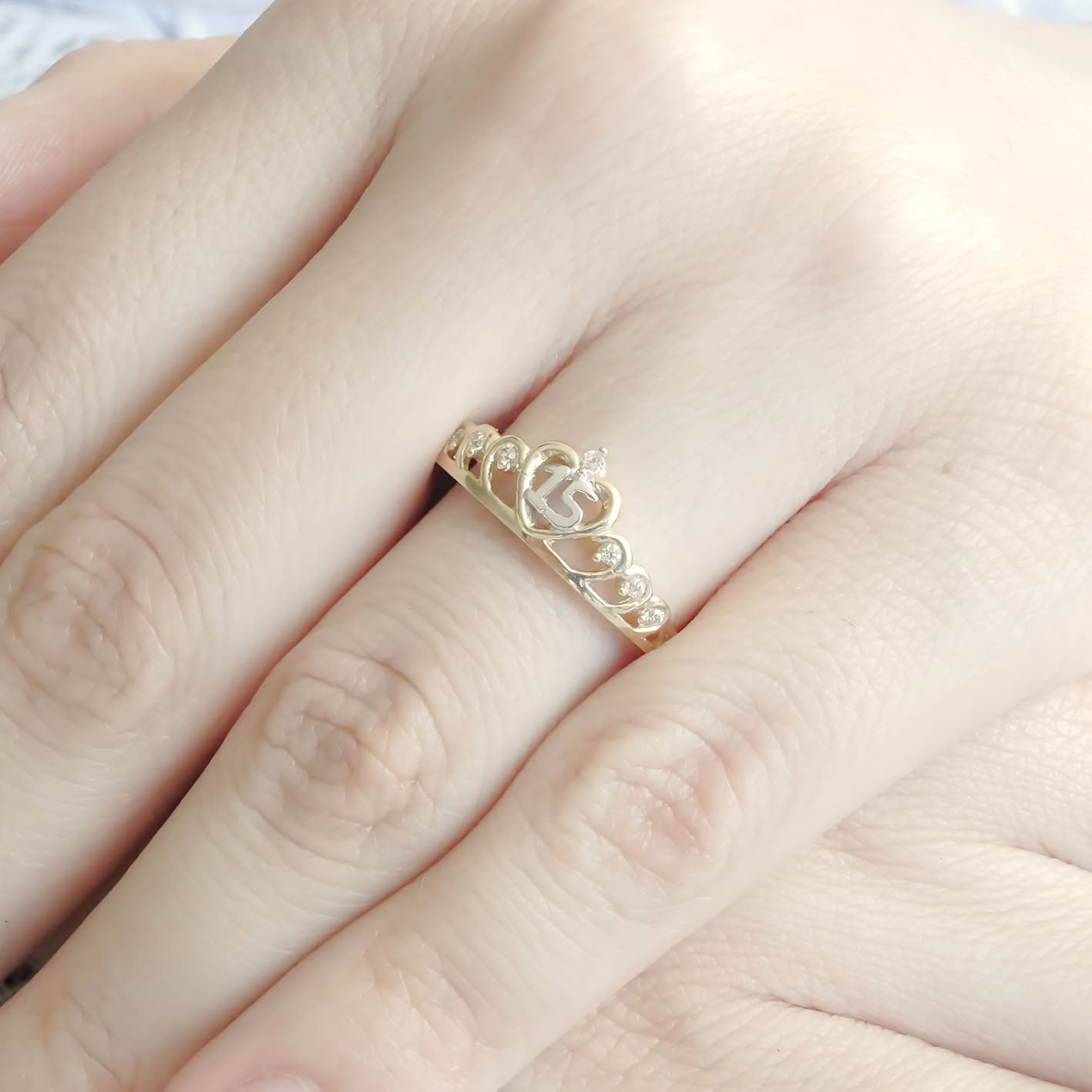 Amor Eterno - Anillo Xv Años / Corona Xv / Oro Sólido 14k