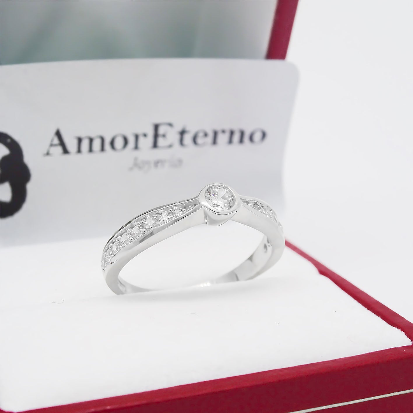 Amor Eterno - Anillo Redondel / Oro 14k Solido / Blanco