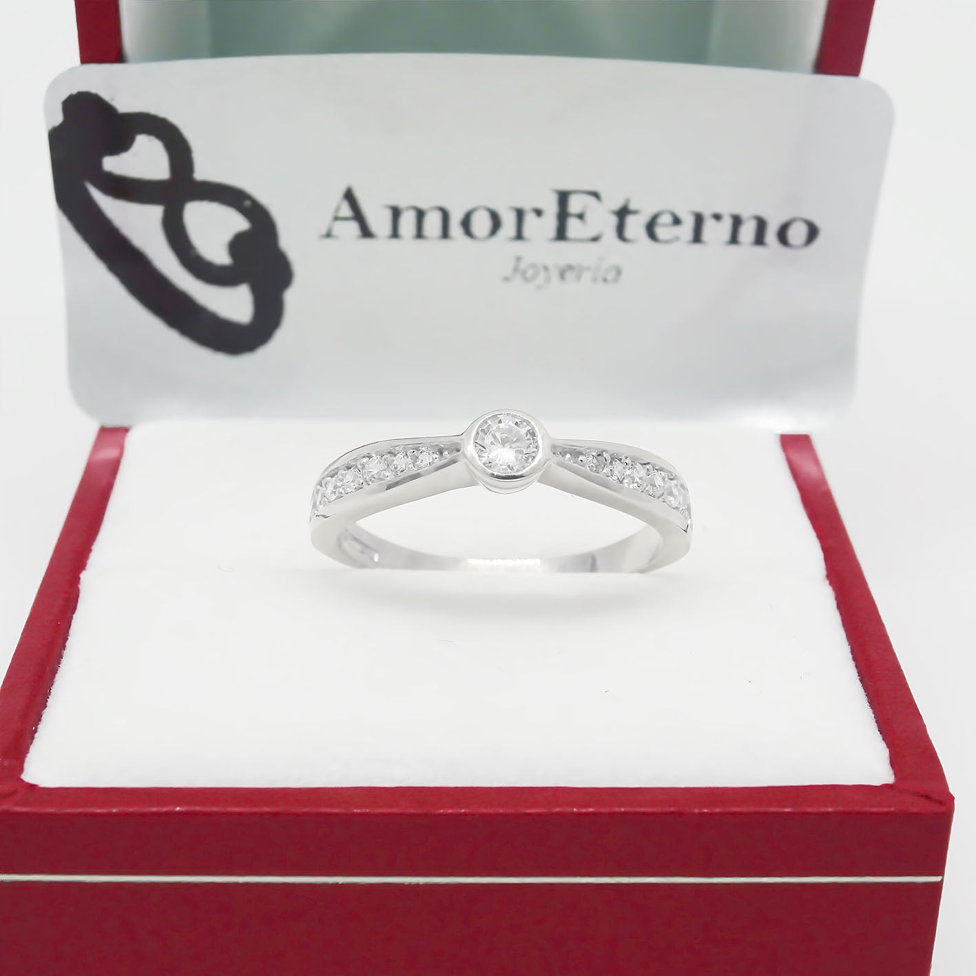 Amor Eterno - Anillo Redondel / Oro 14k Solido / Blanco