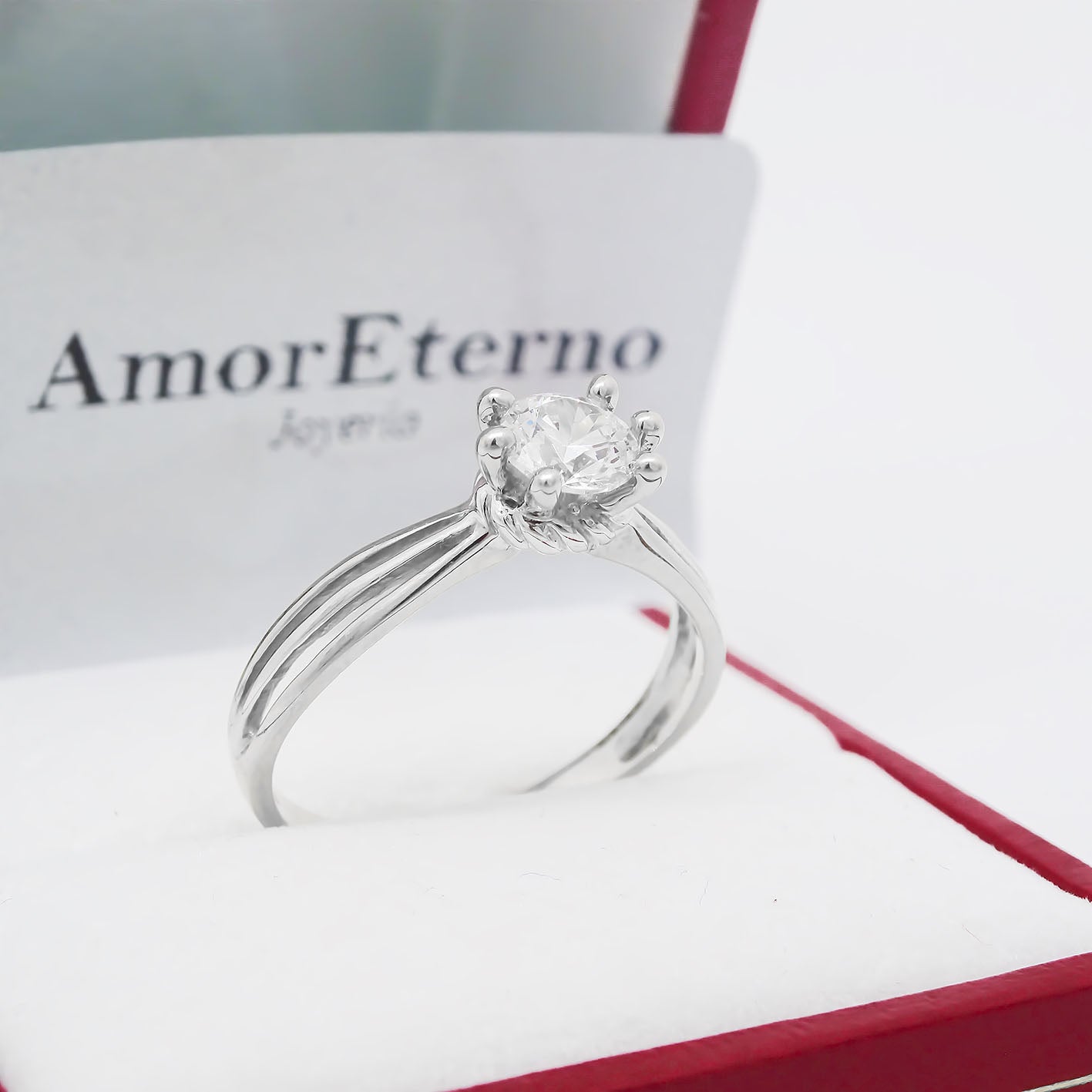 Amor Eterno - Anillo Korb / Oro 14k Sólido / Blanco