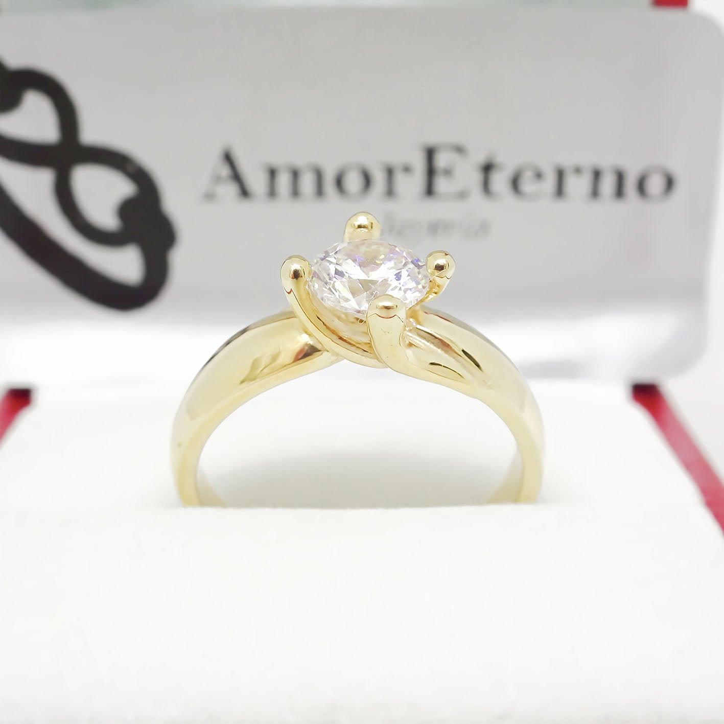 Amor Eterno - Anillo Solitario / Doble Y / Oro Sólido 14k / Amarillo