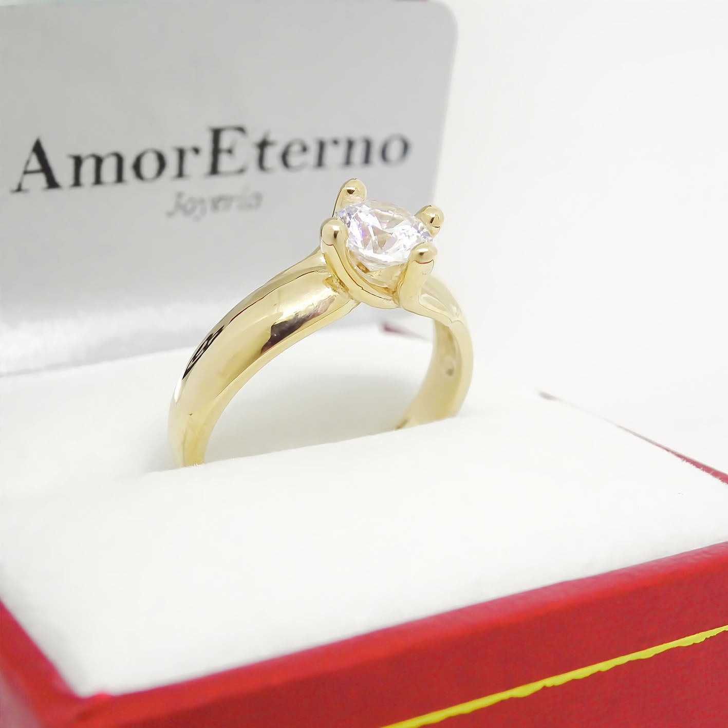 Amor Eterno - Anillo Solitario / Doble Y / Oro Sólido 10k / Amarillo