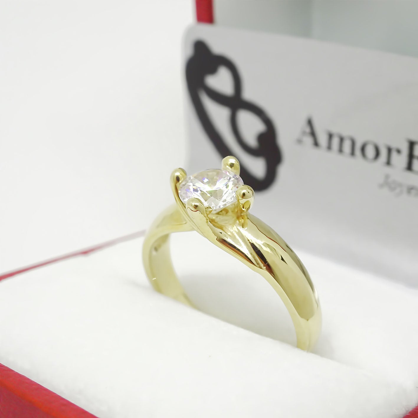 Amor Eterno - Anillo Solitario / Doble Y / Oro Sólido 10k / Amarillo