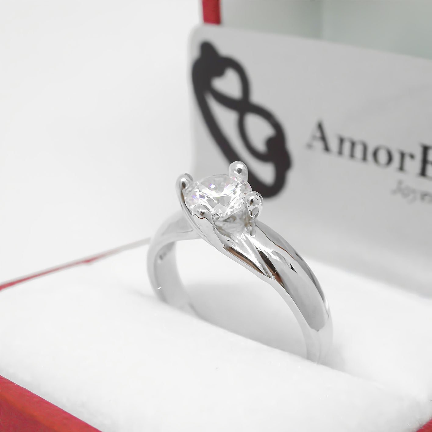 Amor Eterno - Anillo Solitario / Doble Y / Oro Sólido 10k / Blanco