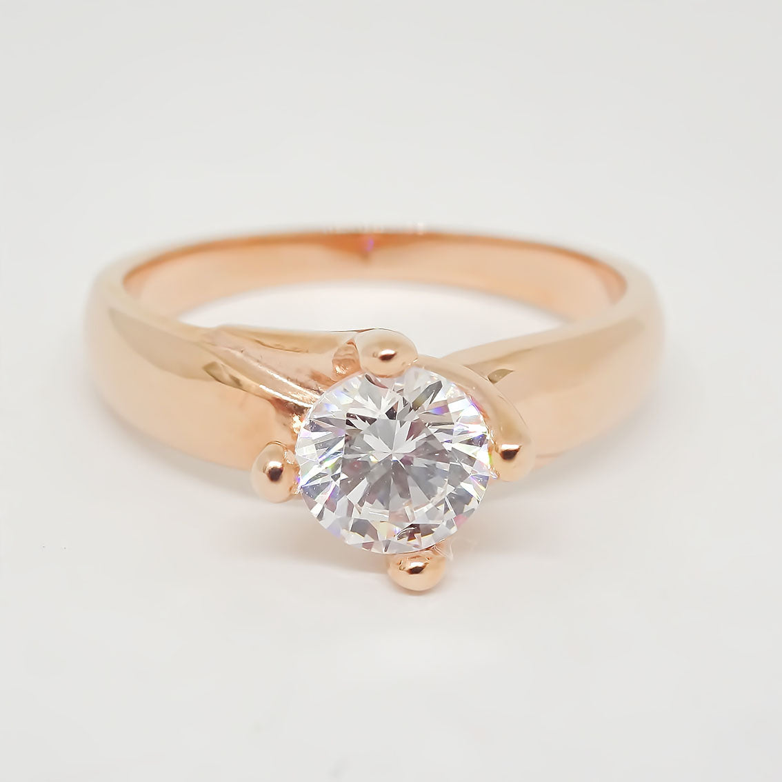 Amor Eterno - Anillo Solitario / Doble Y / Oro Sólido 14k / Rosa