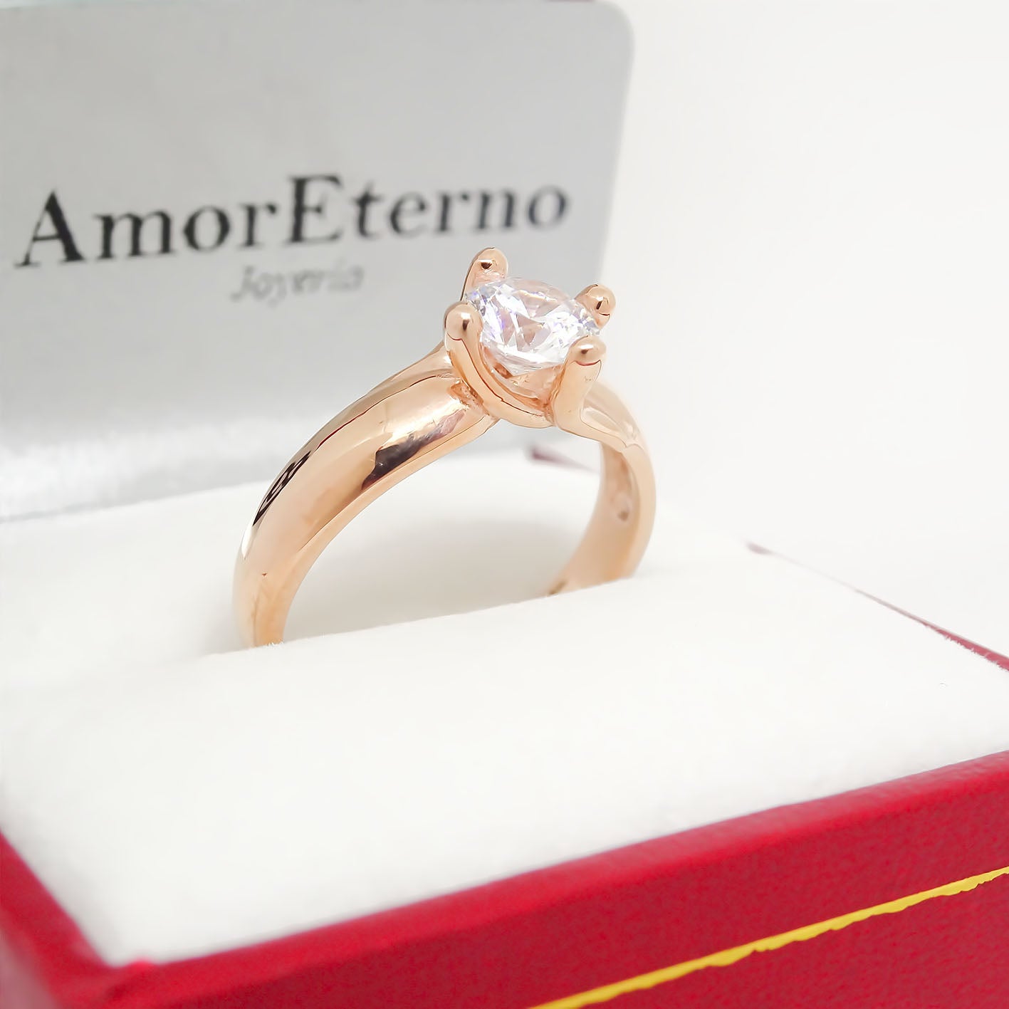Amor Eterno - Anillo Solitario / Doble Y / Oro Sólido 14k / Rosa