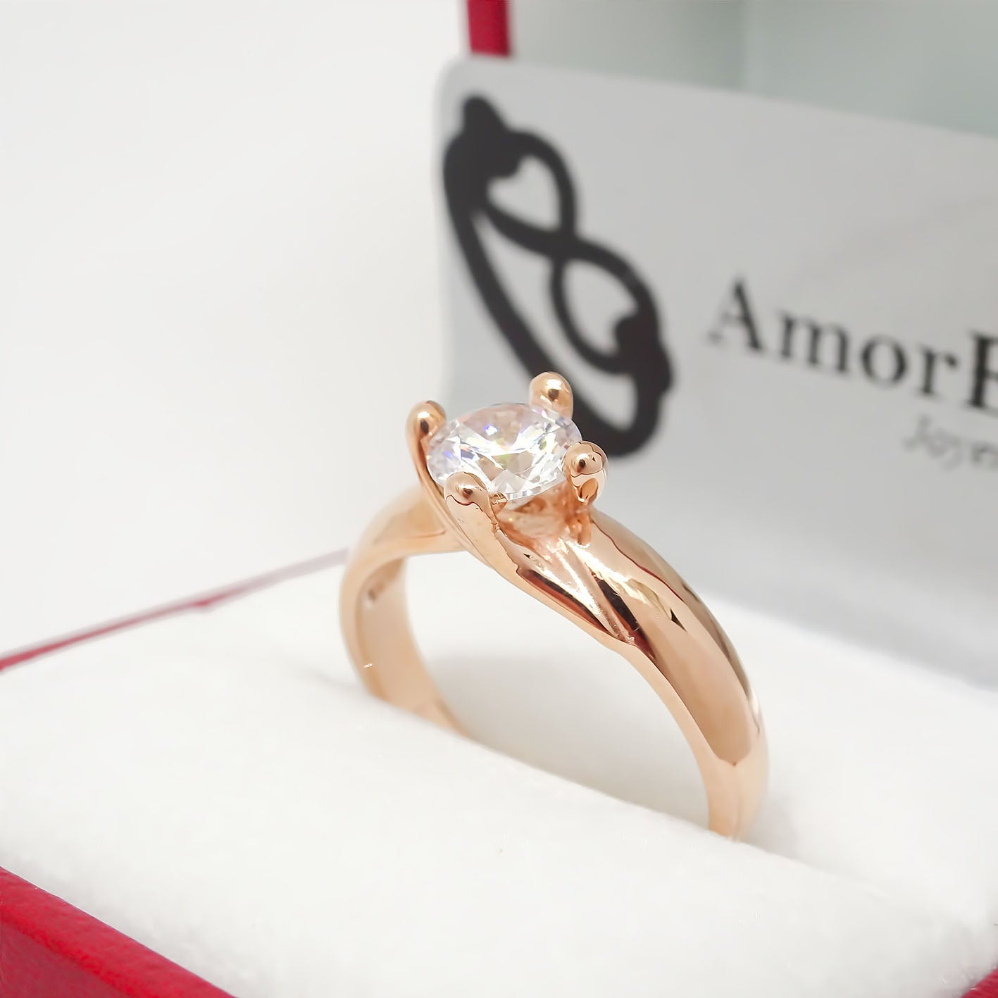 Amor Eterno - Anillo Solitario / Doble Y / Oro Sólido 10k / Rosa