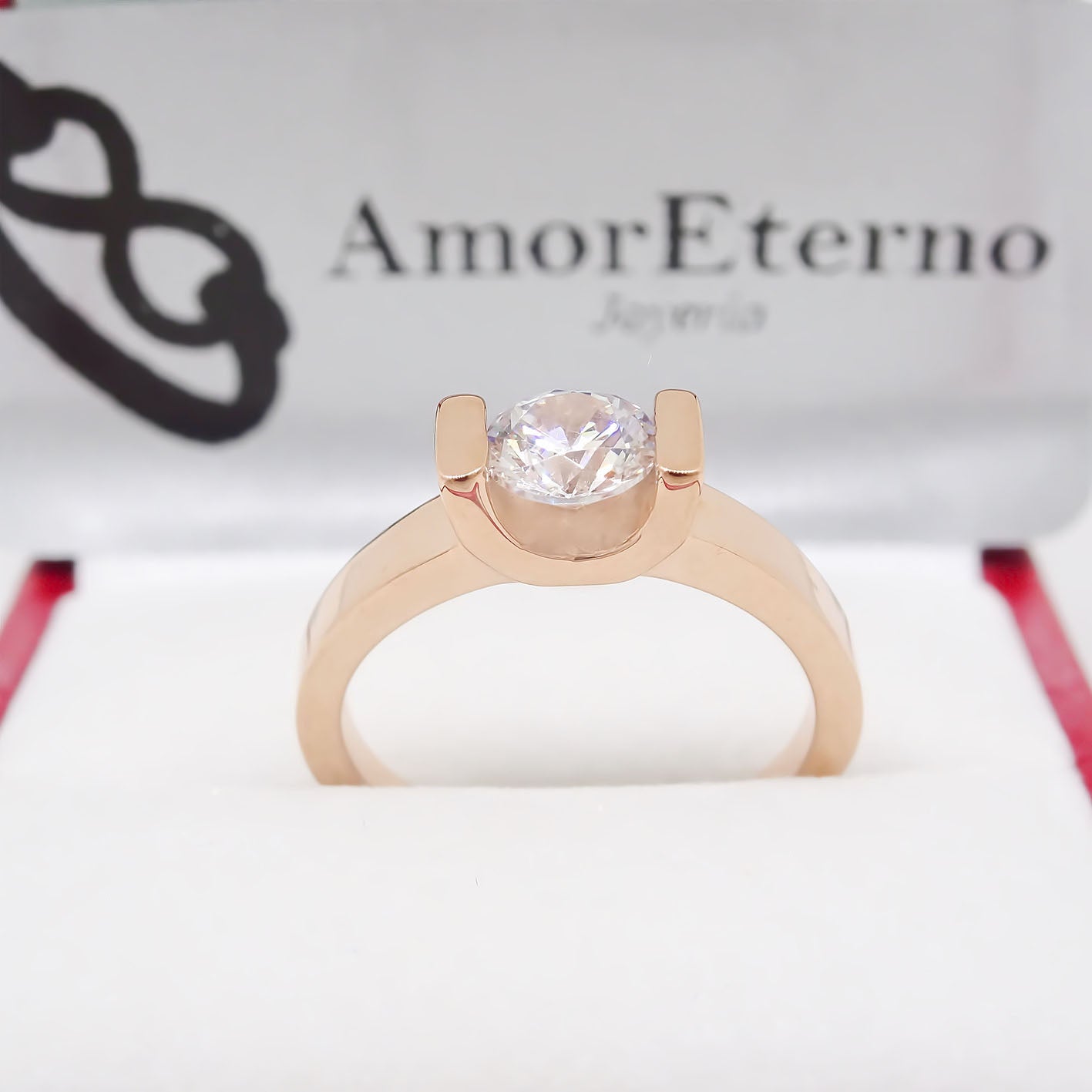 Amor Eterno - Anillo Solitario / Uxy/ Oro 14k Sólido / Rosa