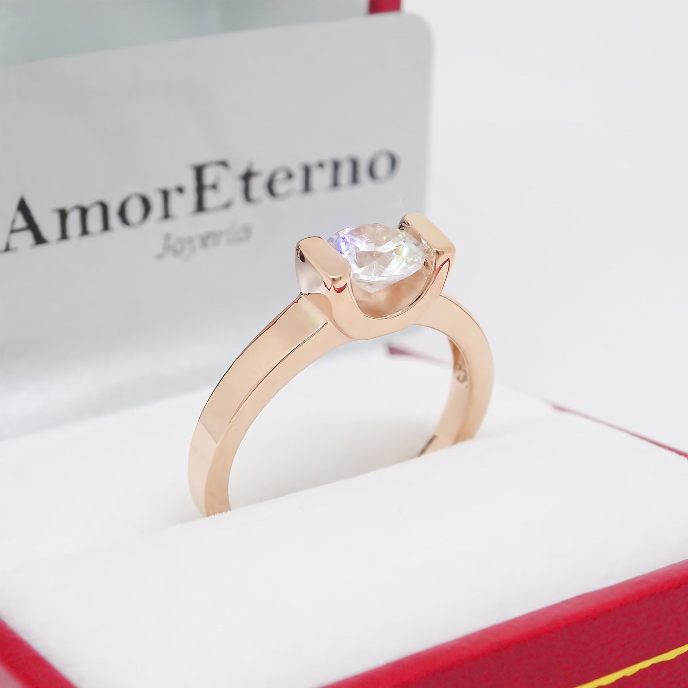 Amor Eterno - Anillo Solitario / Uxy/ Oro 14k Sólido / Rosa
