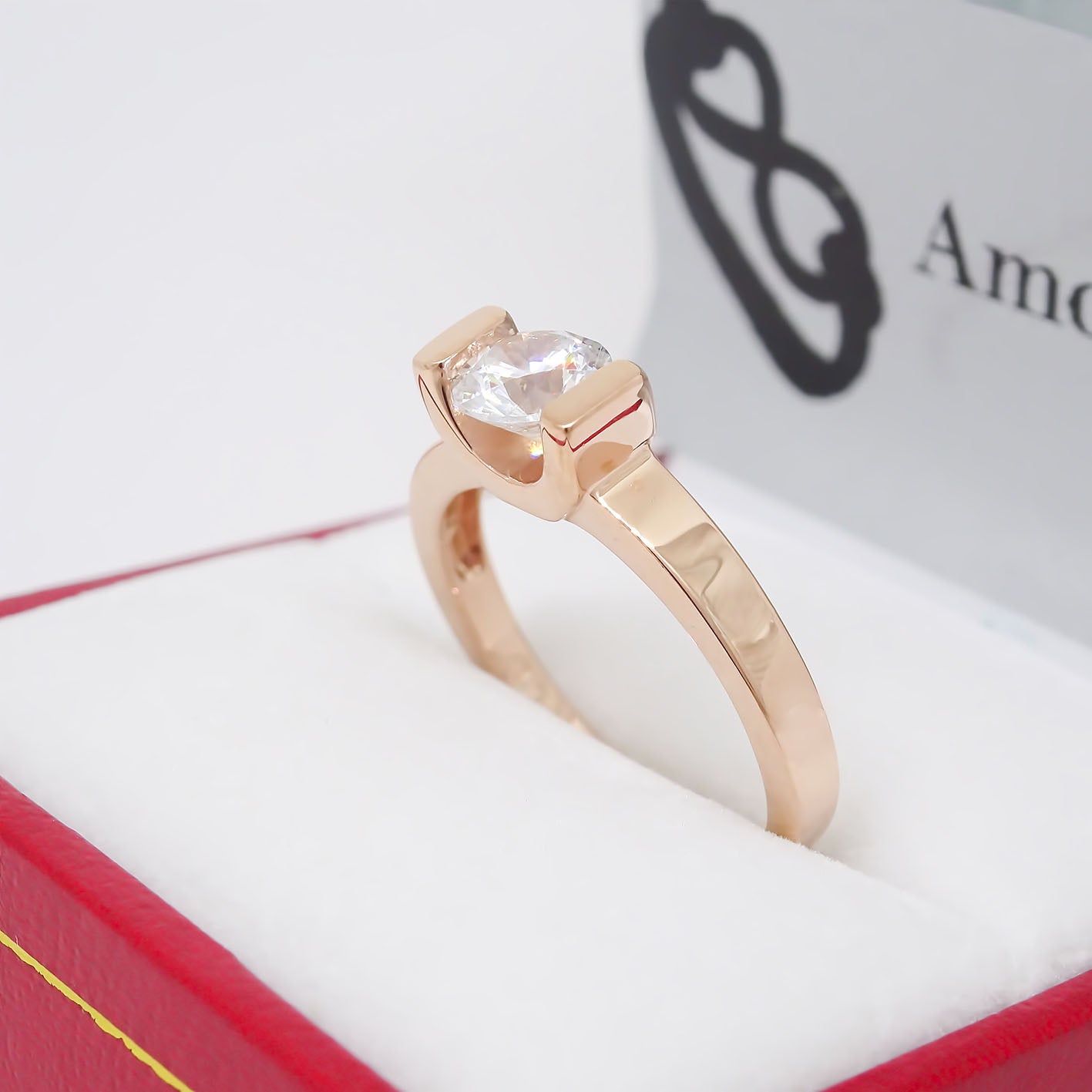 Amor Eterno - Anillo Solitario / Uxy/ Oro 10k Sólido / Rosa
