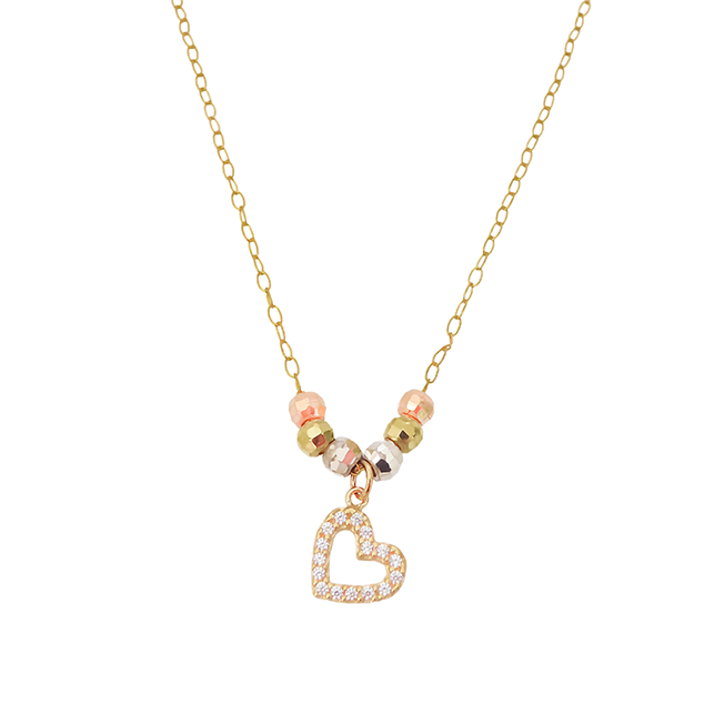 Amor Eterno - Gargantilla / Corazón 3 Oros Sólido 14k