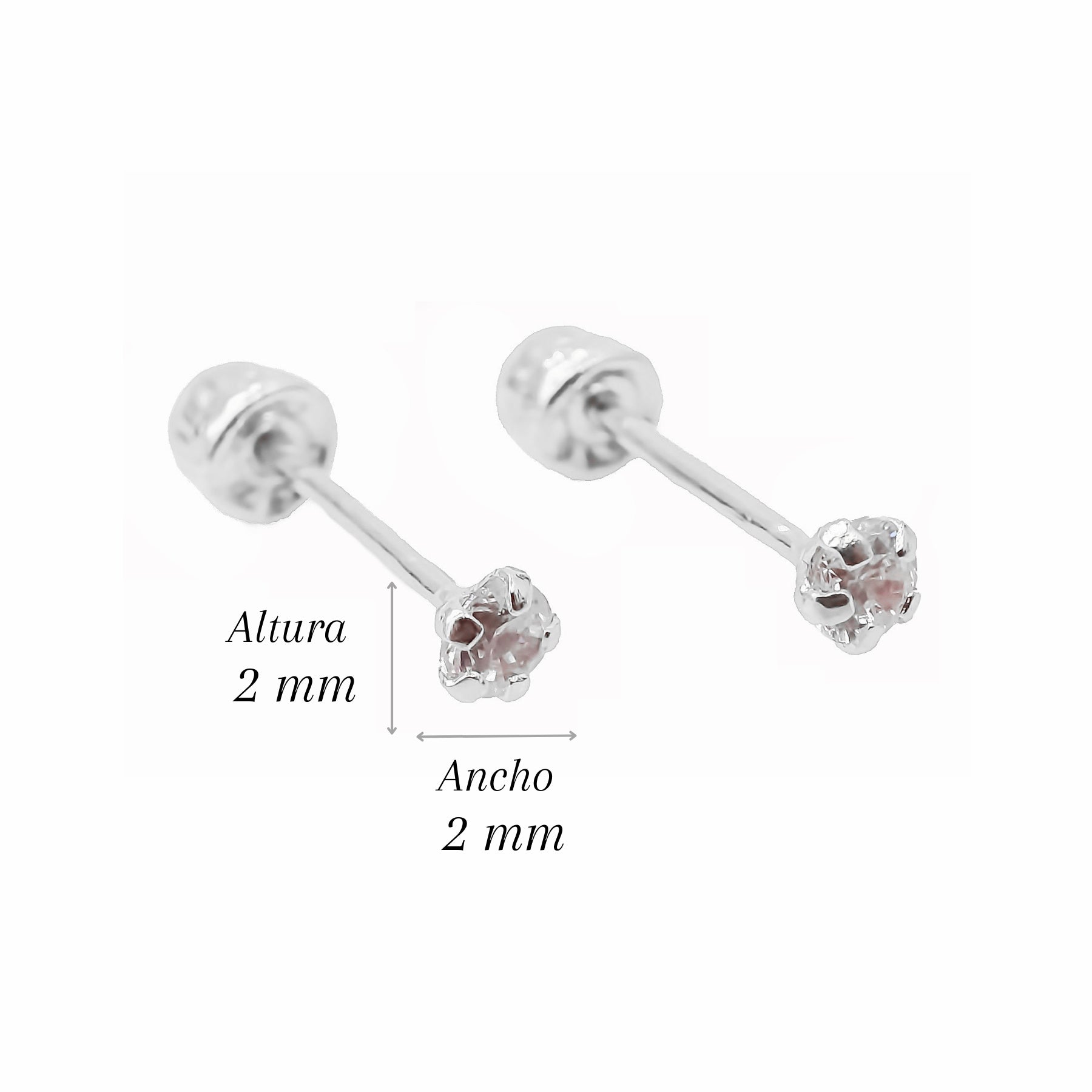 Amor Eterno - Broqueles Recto Mini Bebé / Aretes / Oro 10k / Blanco