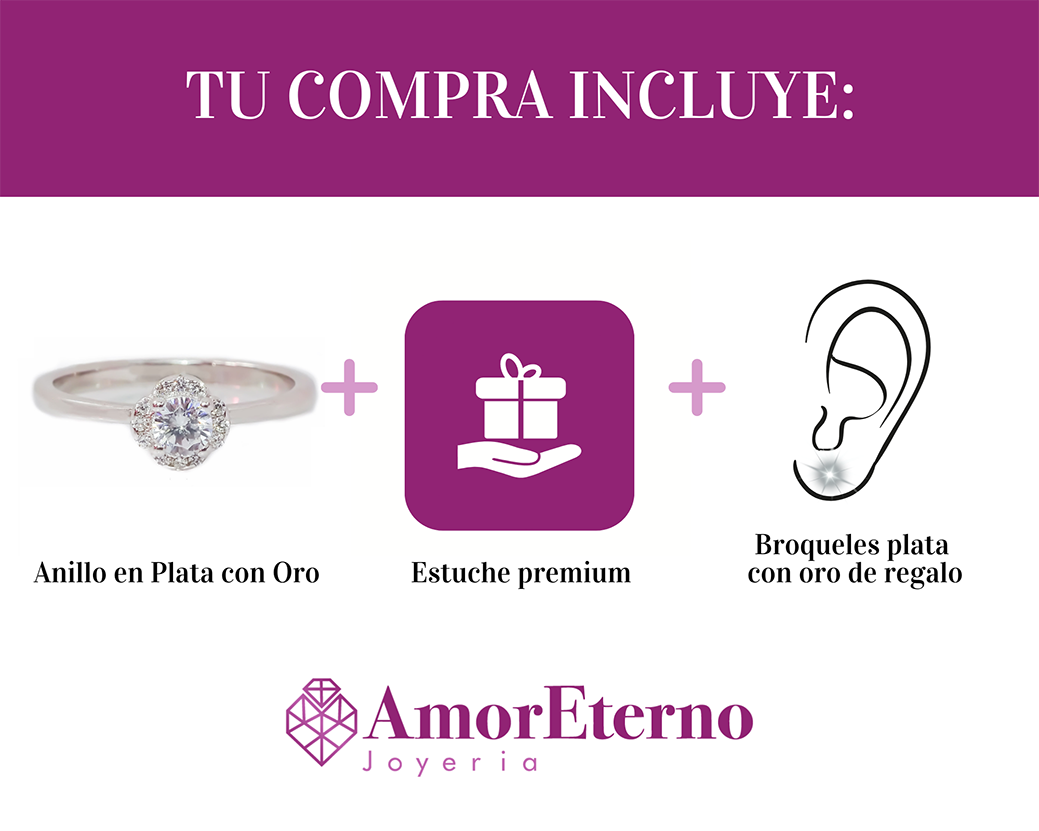 Amor Eterno - Anillo Promesa / Celeste / Plata Con Oro 24k /Blanco 6.5