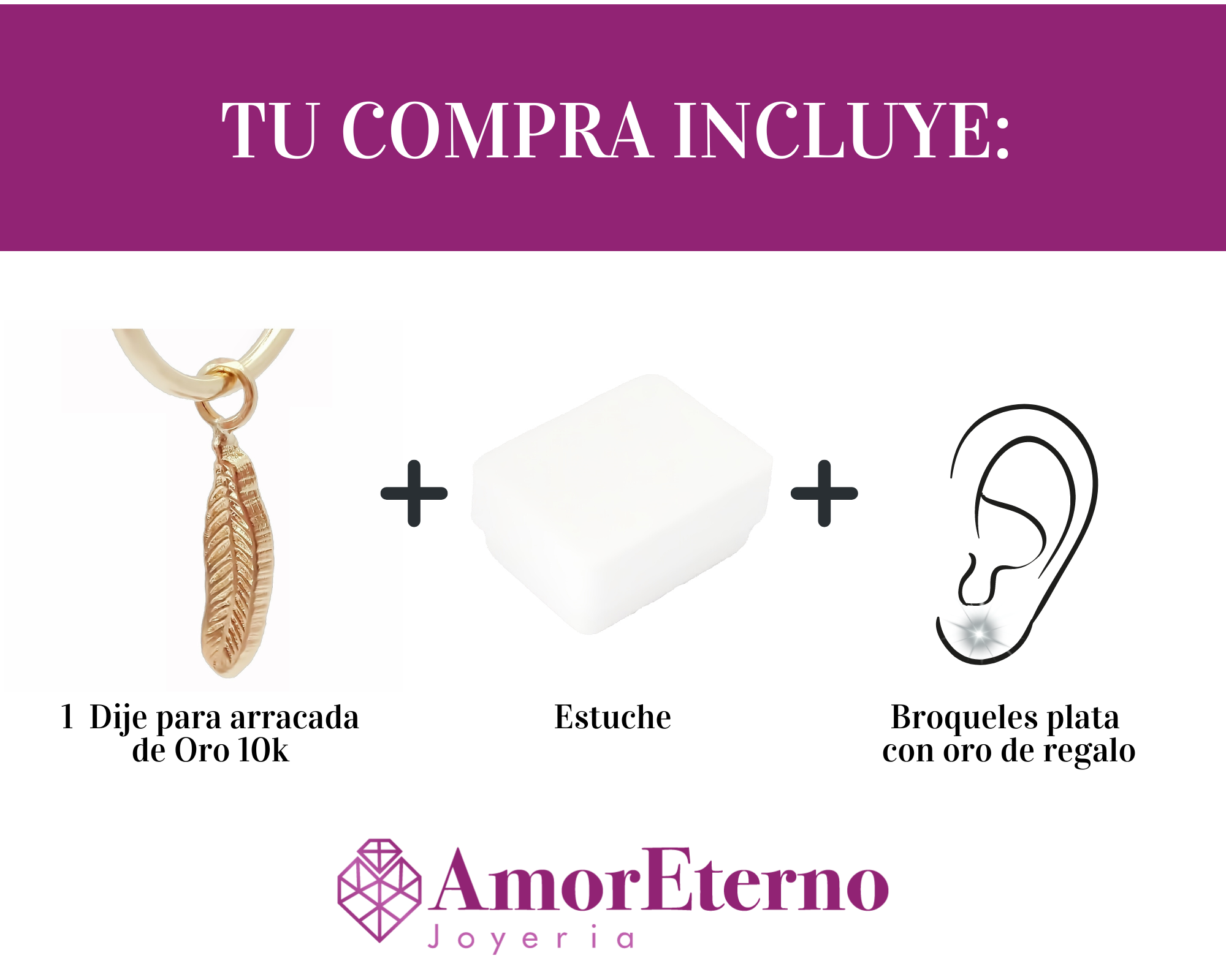 Amor Eterno - 2 Dijes Para Arracada Pluma / Oro 10k