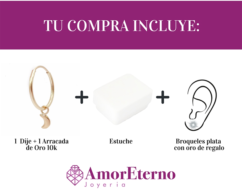 Amor Eterno - Dije con Arracada Luna / Oro 10k + Regalo