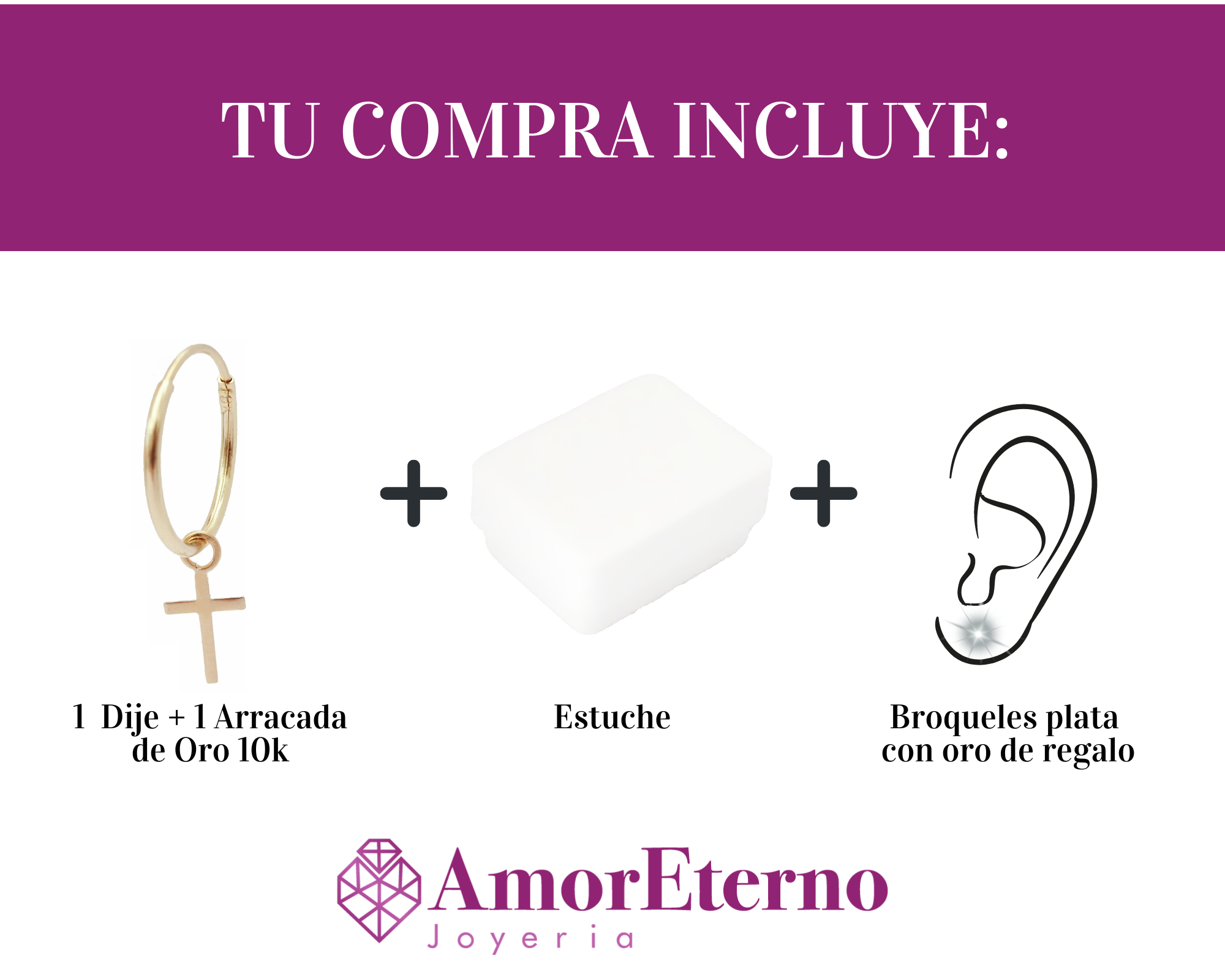 Dije con arracada Cruz Oro 10k.