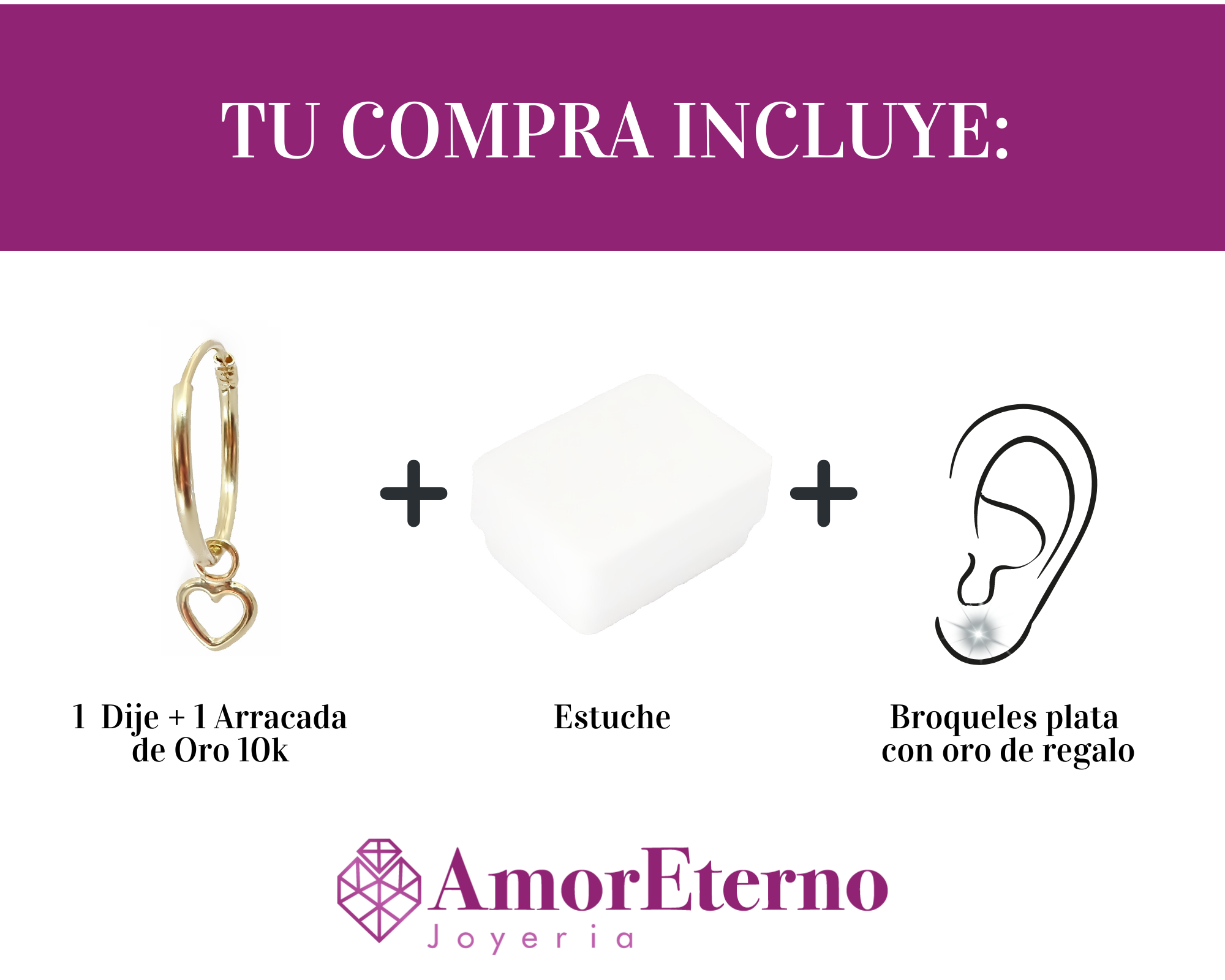 Dije con arracada corazón Oro 10k.