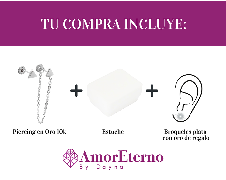 Amor Eterno - Triángulo Poder/ Doble Perforación / Oro 10k / Blanco