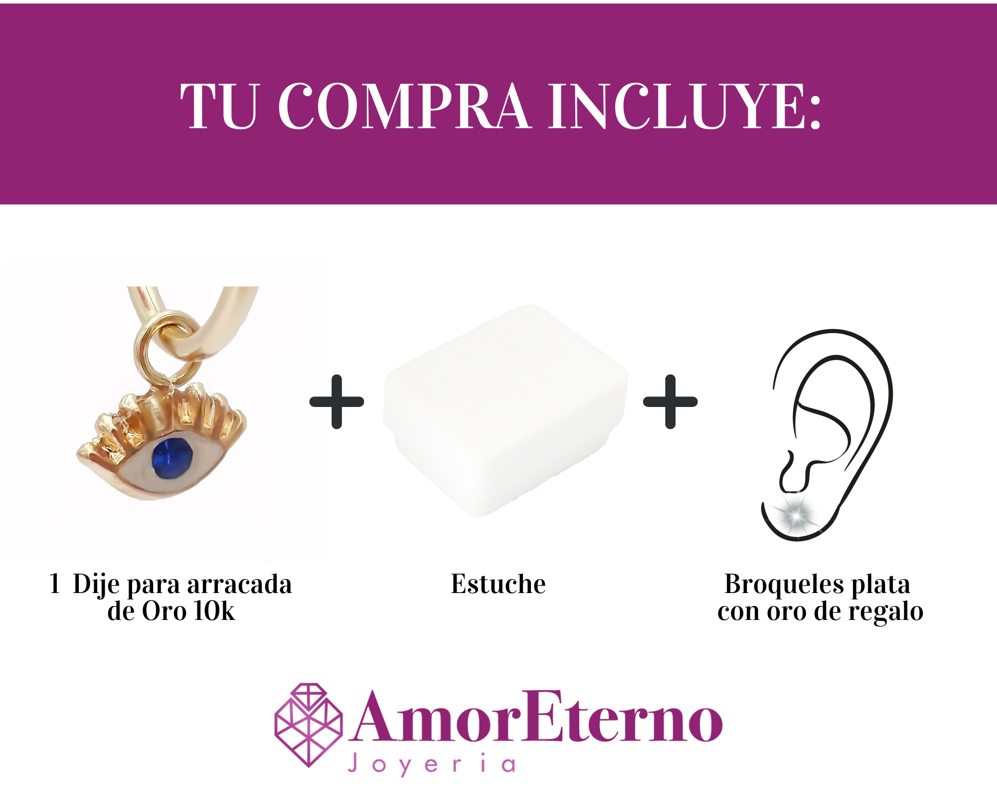 Amor Eterno - 2 Dijes Para Arracada Ojo Turco / Oro 10k