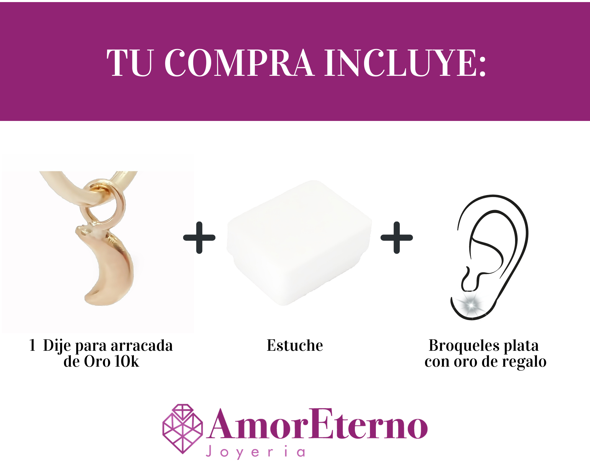 Amor Eterno - 2 Dijes Para Arracada Luna / Oro 10k