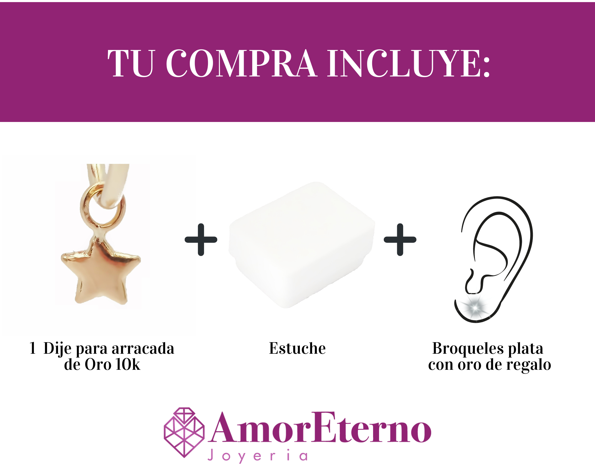 Amor Eterno - 2 Dijes Para Arracada Estrella / Oro 10k