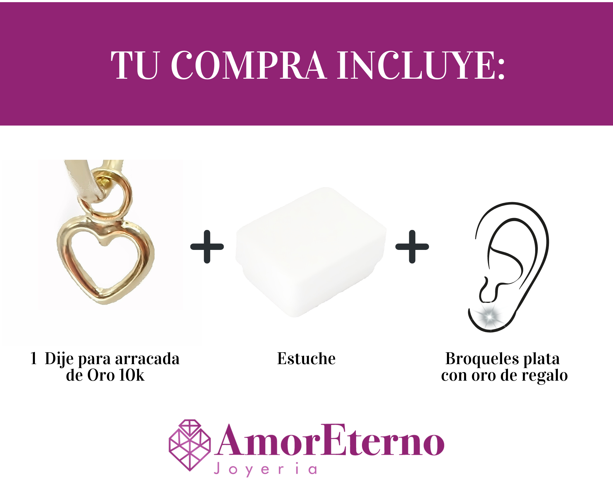Amor Eterno - 2 Dijes Para Arracada Corazón Oro 10k