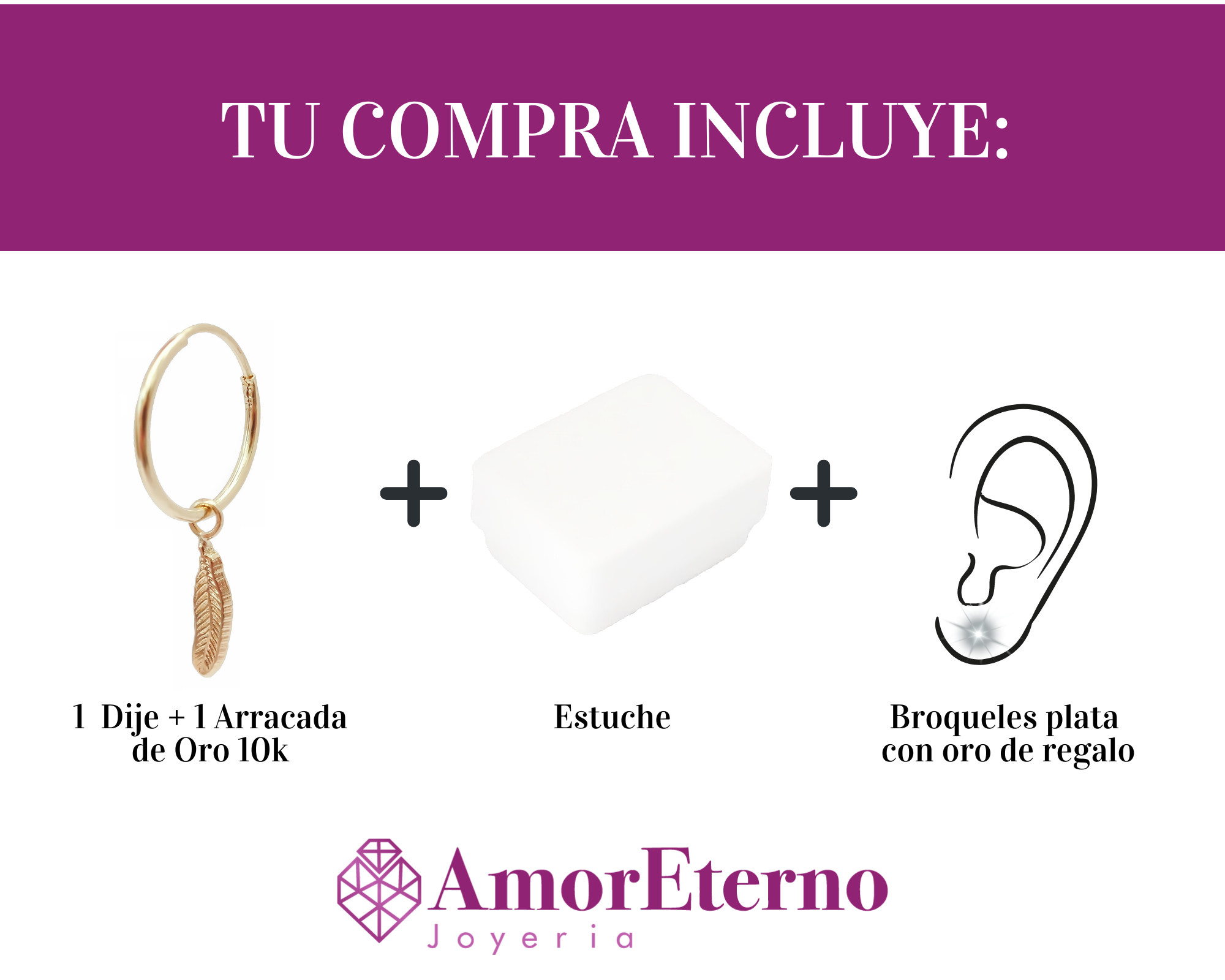 Dije con arracada Pluma Oro 10k.