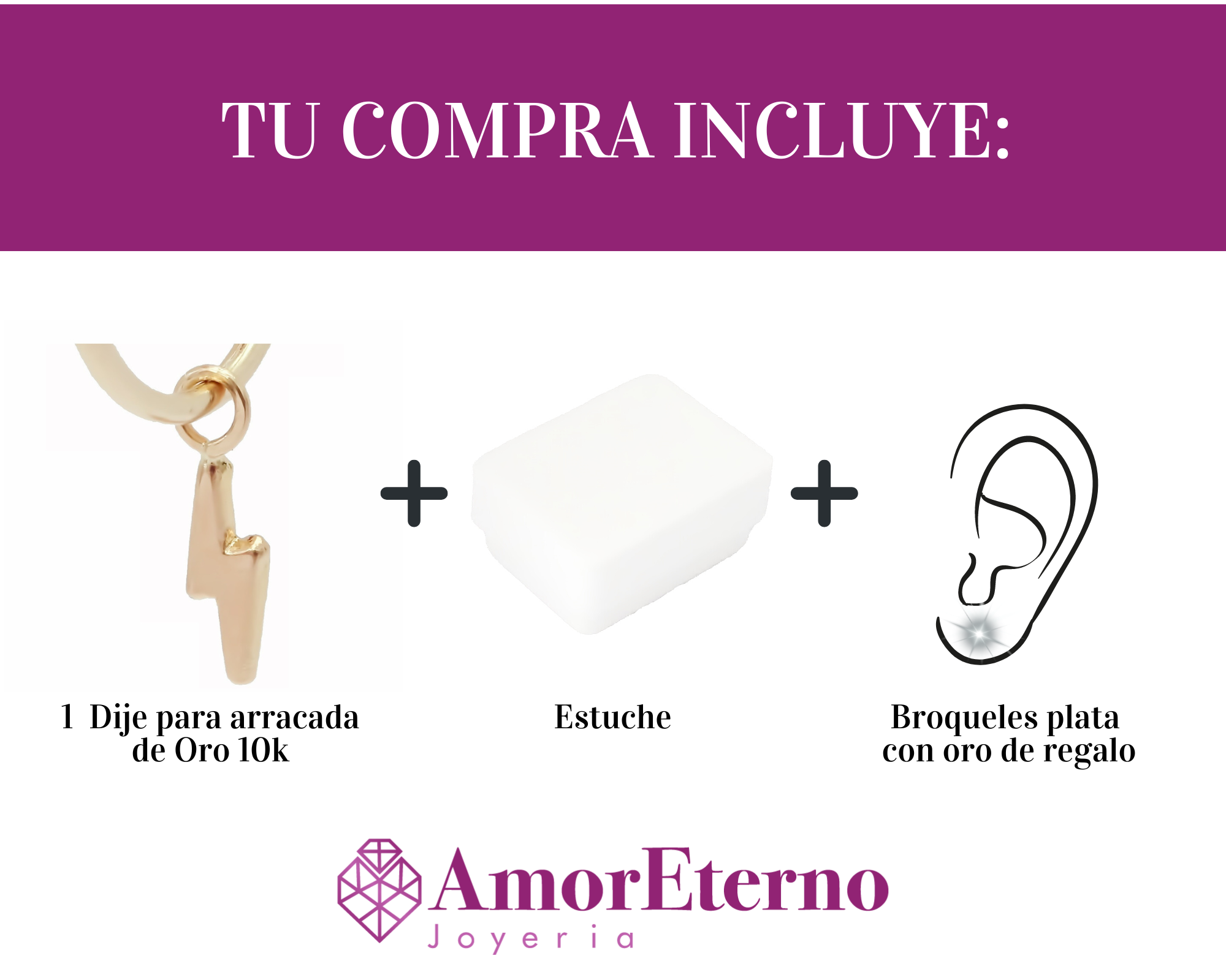 Amor Eterno - 2 Dijes Para Arracada Rayo / Oro 10k