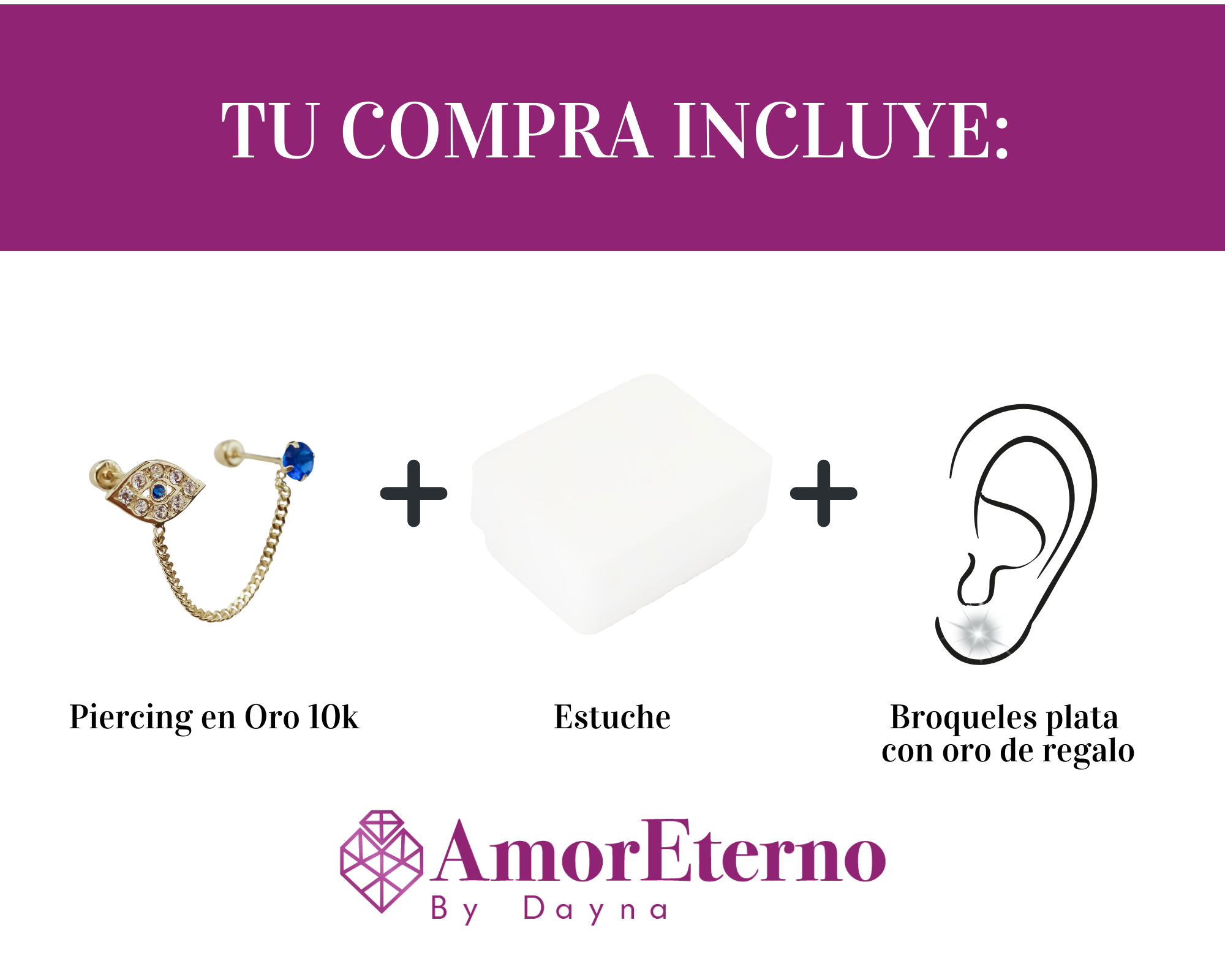 Amor Eterno- Piercing Ojo Turco / Doble Perforación/oro 10k