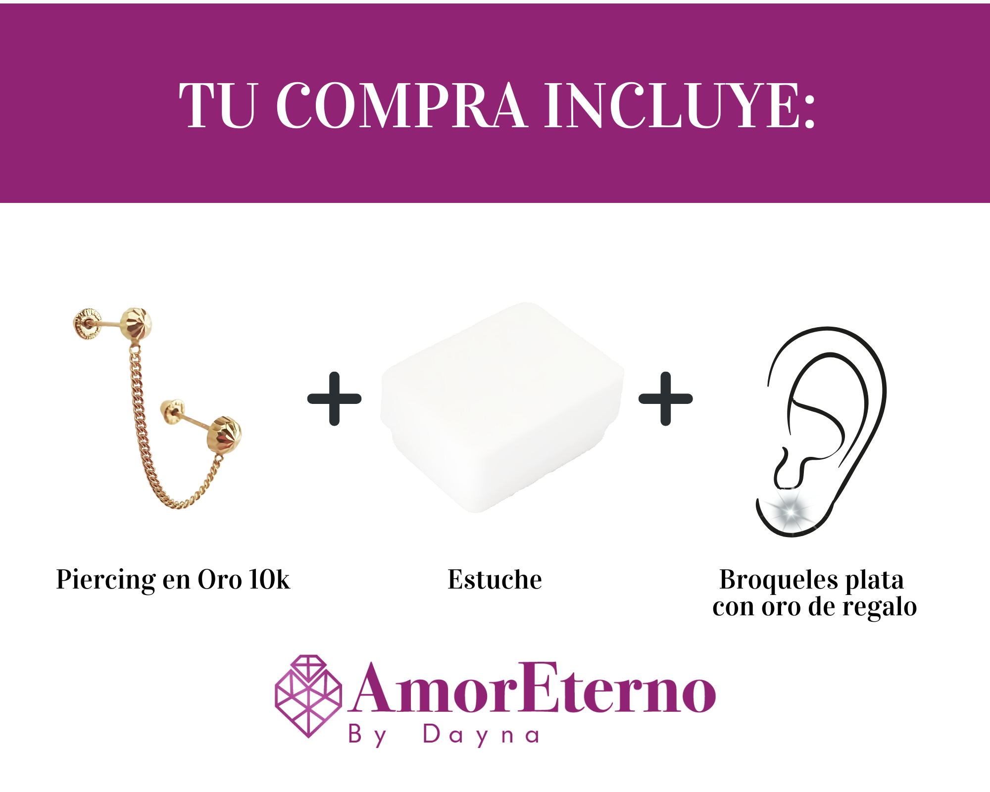 Amor Eterno - Doble Perforación Hongo / Piercing Oro 10k