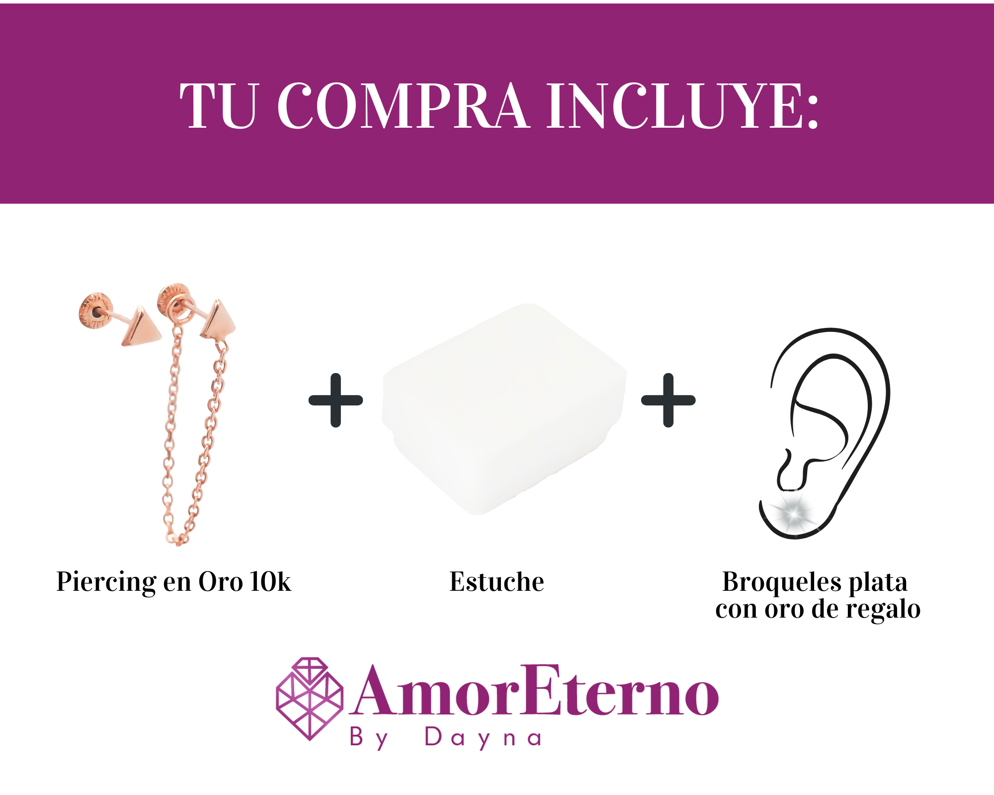 Amor Eterno - Triángulo Poder/ Doble Perforación / Oro 10k / Rosa