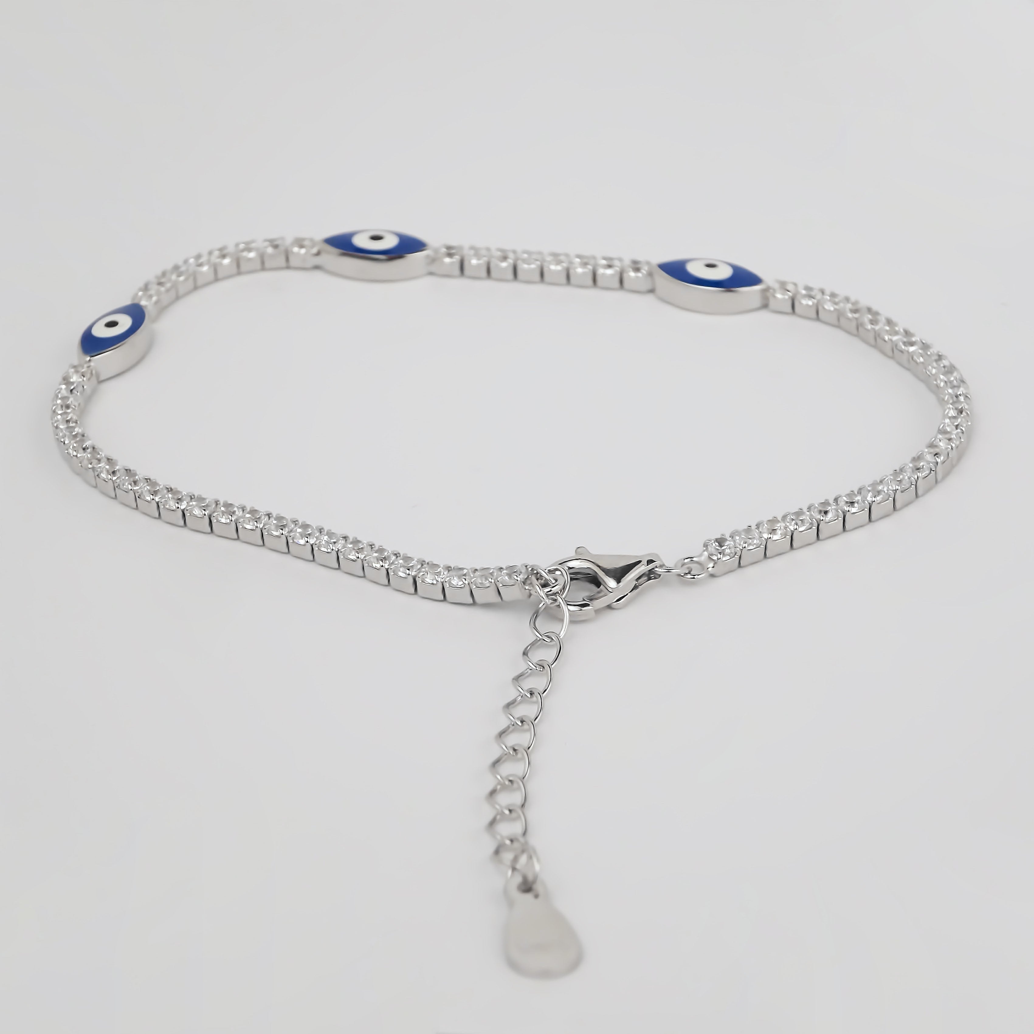 Amor Eterno- Pulsera Tennis Ojo Turco Plata Con Oro 24k