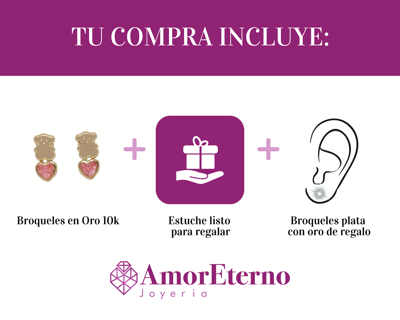 Amor Eterno - Broqueles Aretes / Tous Corazón / Oro 10k / Rosa