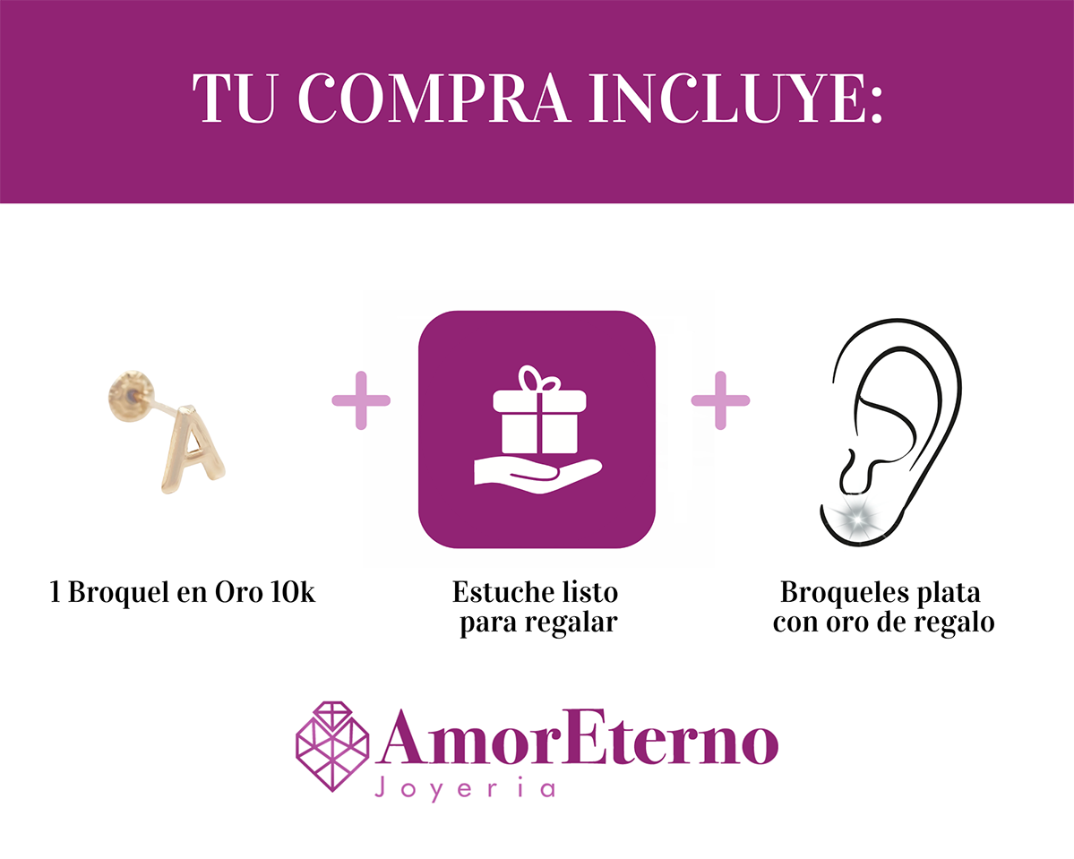 Amor Eterno - Broqueles Una Inicial Letra / Aretes / Oro 10k / A
